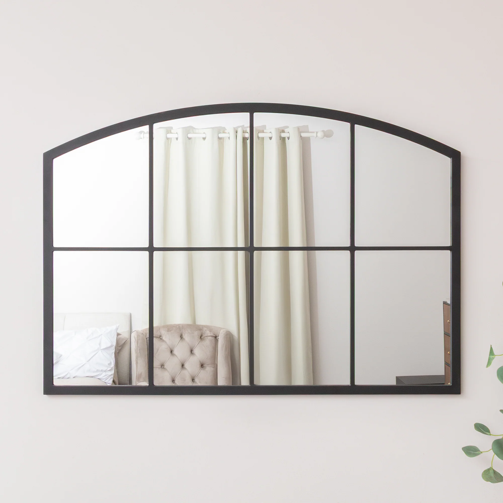 Crafted Black Arched Window Wall Mirror – 100cm x 70cm Clean