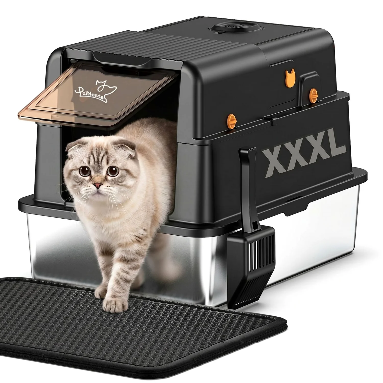 Detailed XXXL Stainless Steel Litter Box with Removable Lid Extra Large Enclosed Cat Litter Box with High Sided for Big CatsXXXL Stainless Steel Litter Box with Removable Lid Extra Large Enclosed Cat Litter Box with High Sided for Big Cats World-Class