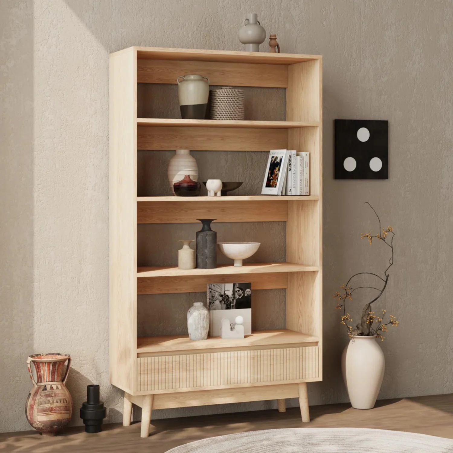 Expertly Made 5-Tier Bookshelf with Drawer 58 Tall Wood Bookcase with Shelves for Living Room Bedroom5-Tier Bookshelf with Drawer 58 Tall Wood Bookcase with Shelves for Living Room Bedroom Solid
