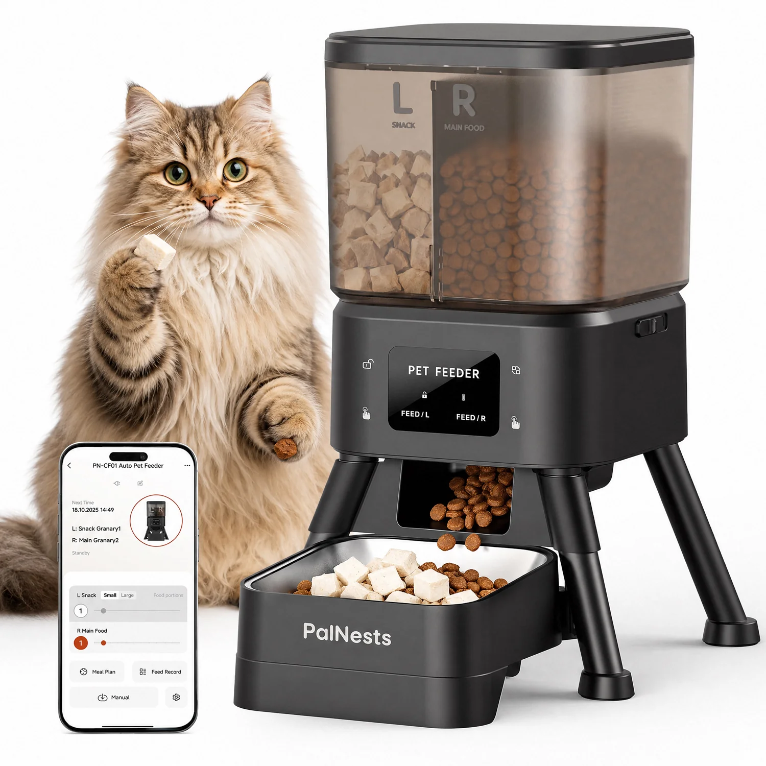 Authentic Automatic Cat Feeder 4L Cat Food Dispenser with App Portion Control Dual Power Supply Stainless Steel BowlsAutomatic Cat Feeder 4L Cat Food Dispenser with App Portion Control Dual Power Supply Stainless Steel Bowls Long-Lasting