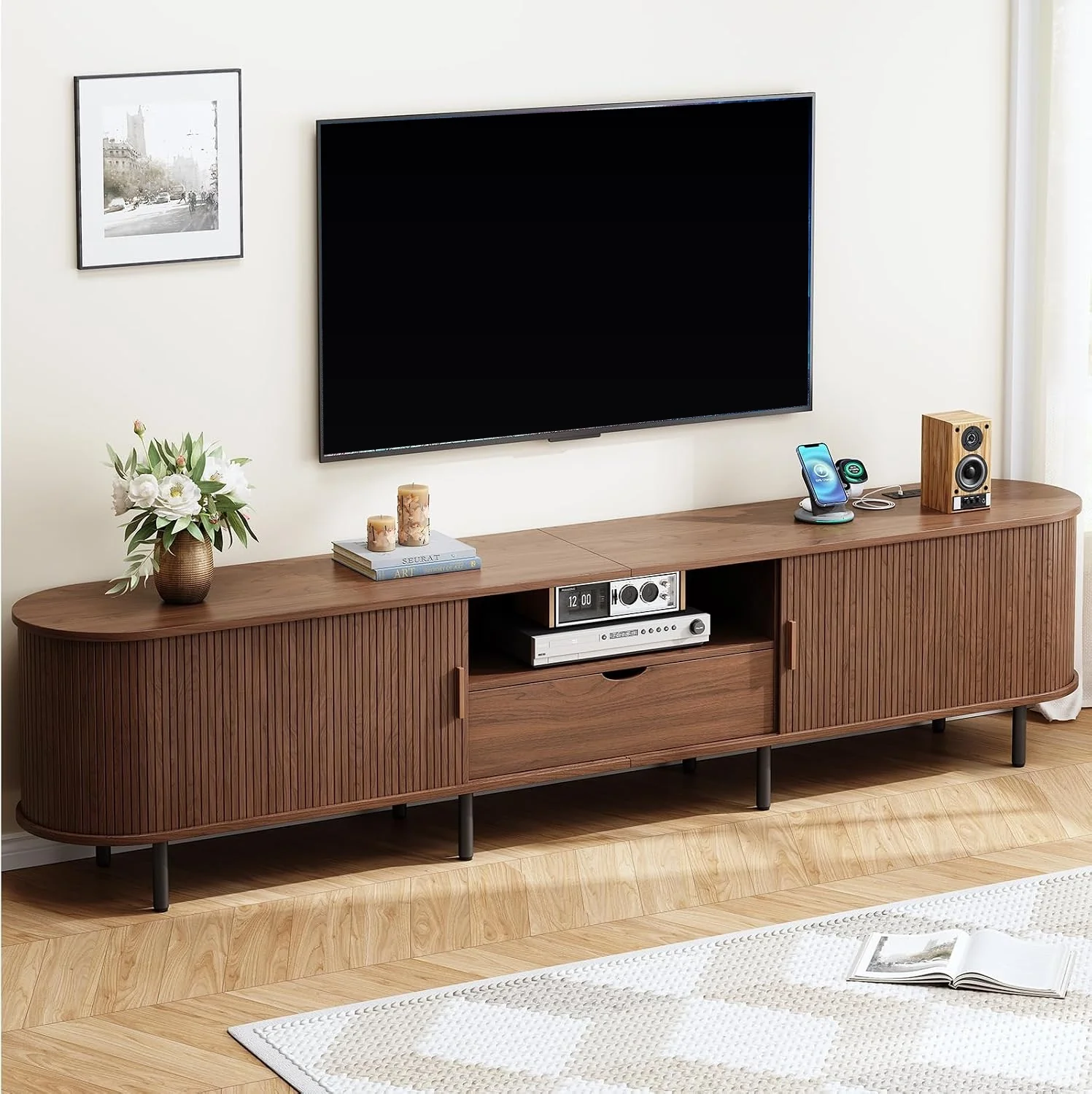 Official 94 Inch TV Stand for T up to 100 Inch Entertainment Center with Drawer Charging Station Adjustable Shelves94 Inch TV Stand for T up to 100 Inch Entertainment Center with Drawer Charging Station Adjustable Shelves Proven