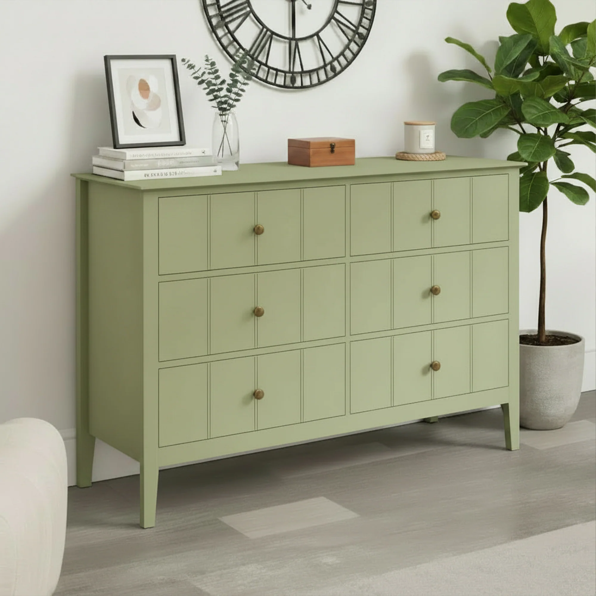 Natural Sage Green 6 Drawer Chest Of Drawers – Padstowe Sage Green Range Solid