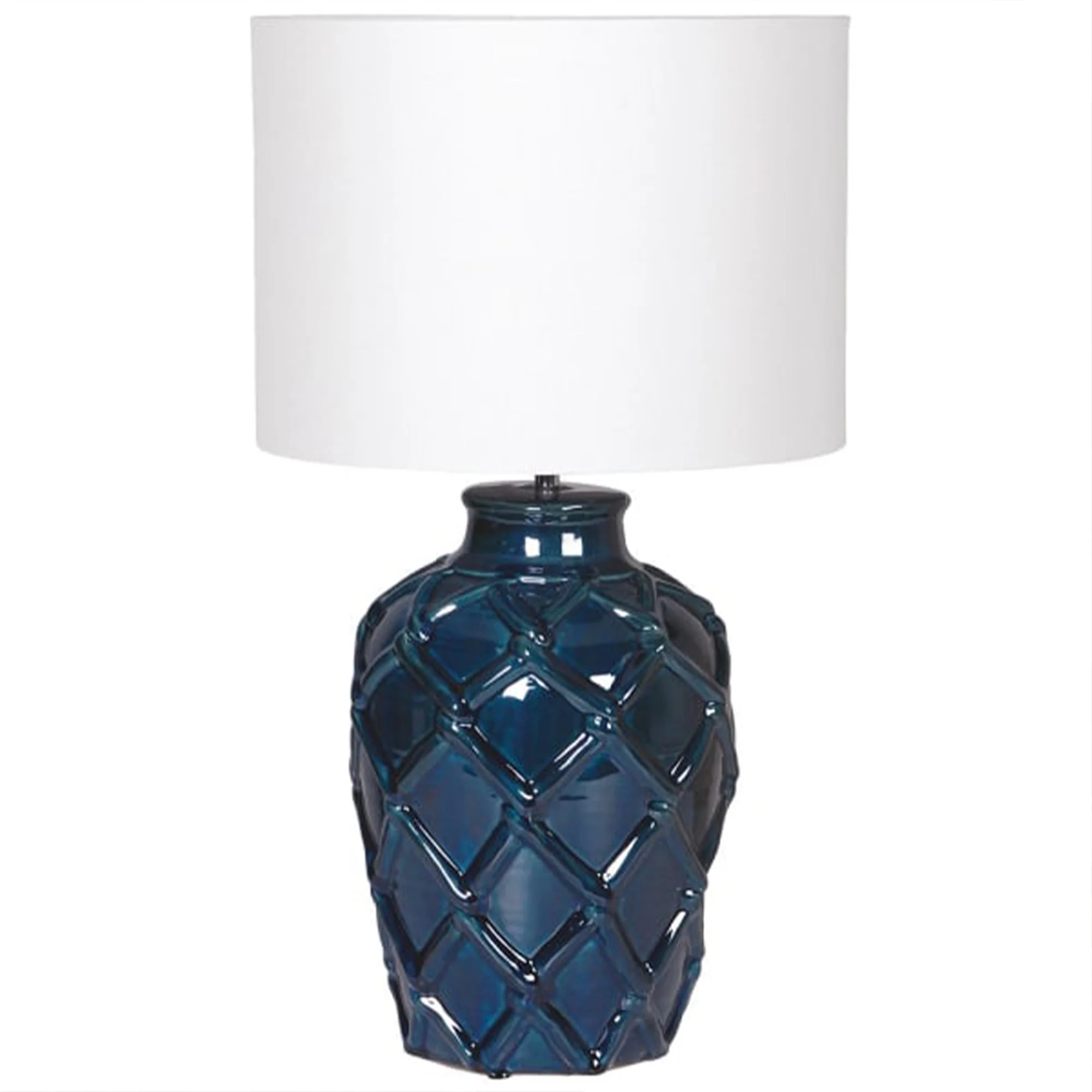 Environmentally Friendly Large Deep Blue Rope Patterned Ceramic Table Lamp with Linen Shade Healthy
