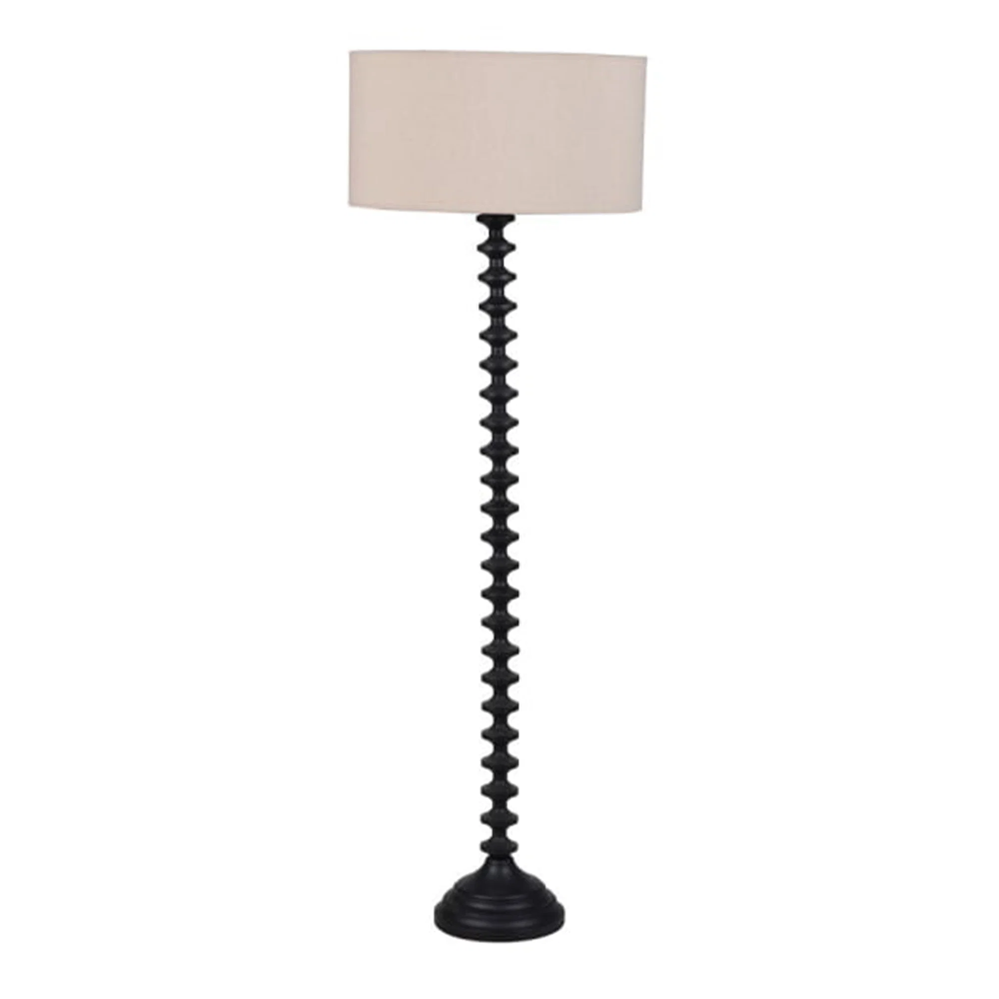 Flexible Tall Black Ridged Floor Lamp with Beige Cotton Shade Excellent