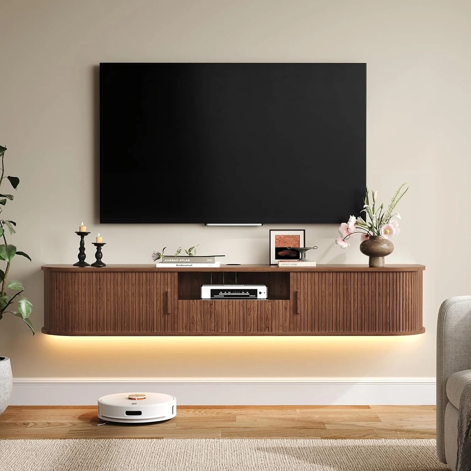 Smart 70 Floating TV Stand with LED Lights Wall Mounted TV Cabinet with Drawer and Power Outlets for T up to 80 70 Floating TV Stand with LED Lights Wall Mounted TV Cabinet with Drawer and Power Outlets for T up to 80 Dependable