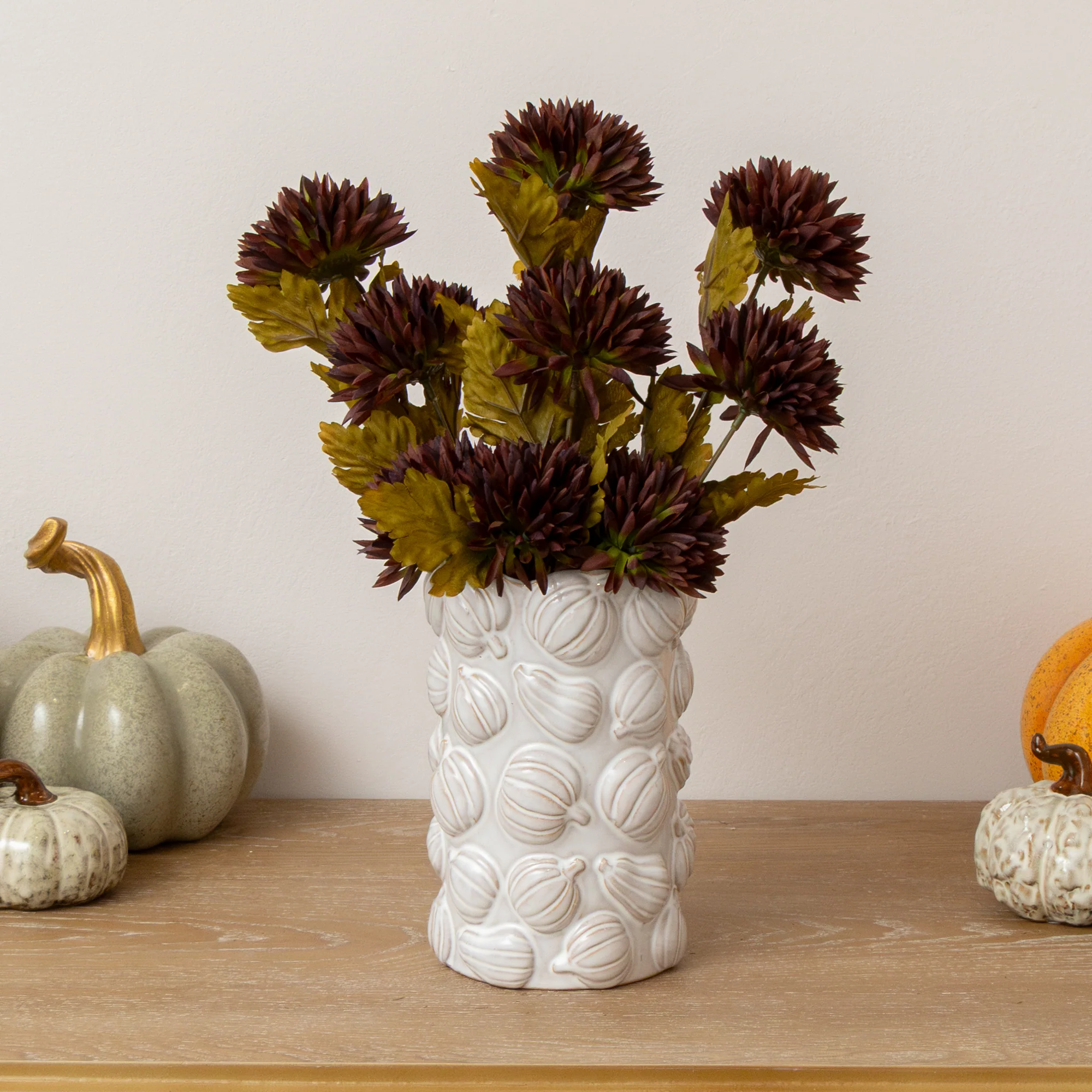 High-Grade Large White Glazed Ceramic Pumpkin Flower Vase – 18cm Verified