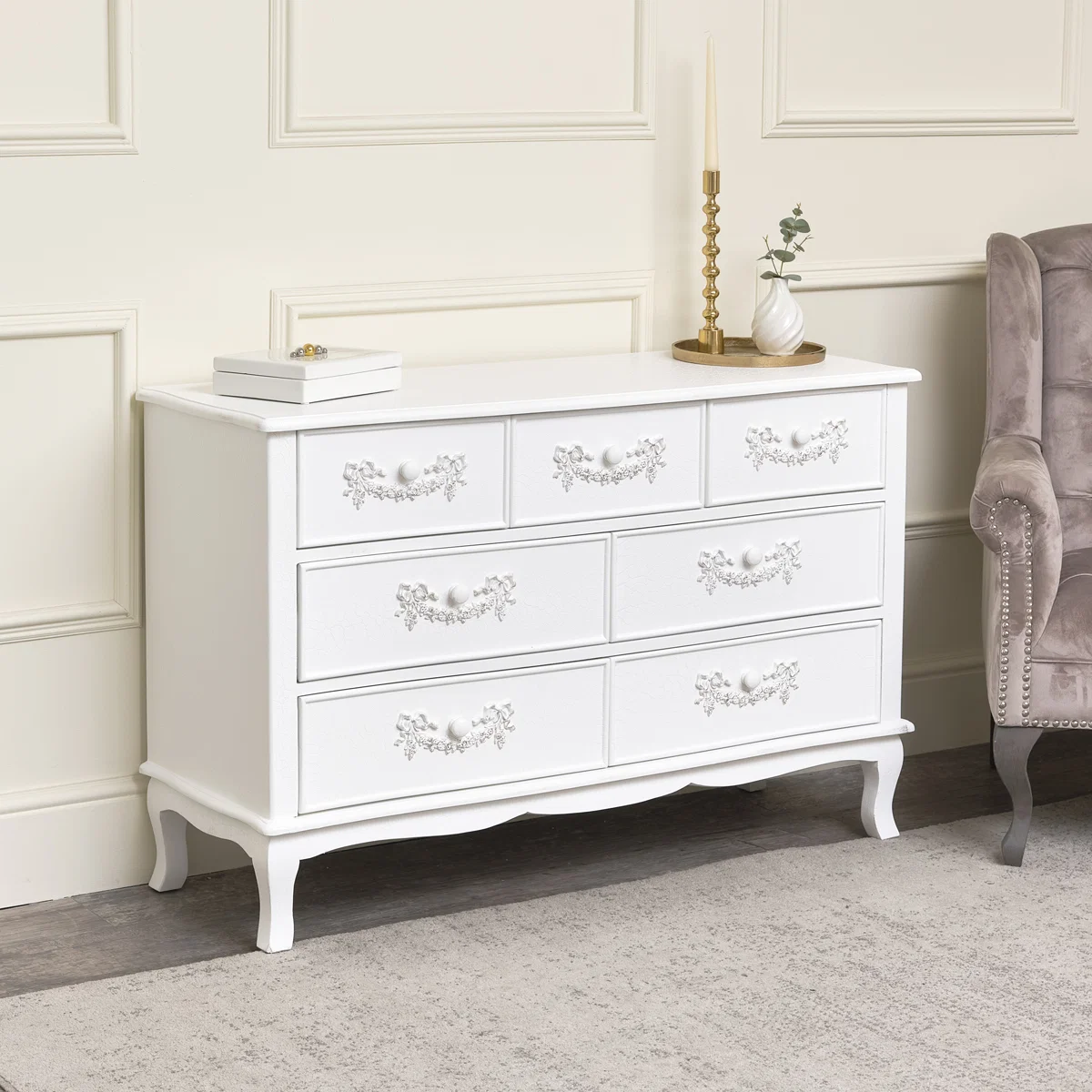 Reliable Antique White 7 Drawer Chest of Drawers – Pays Blanc Range – Damaged second Lightweight