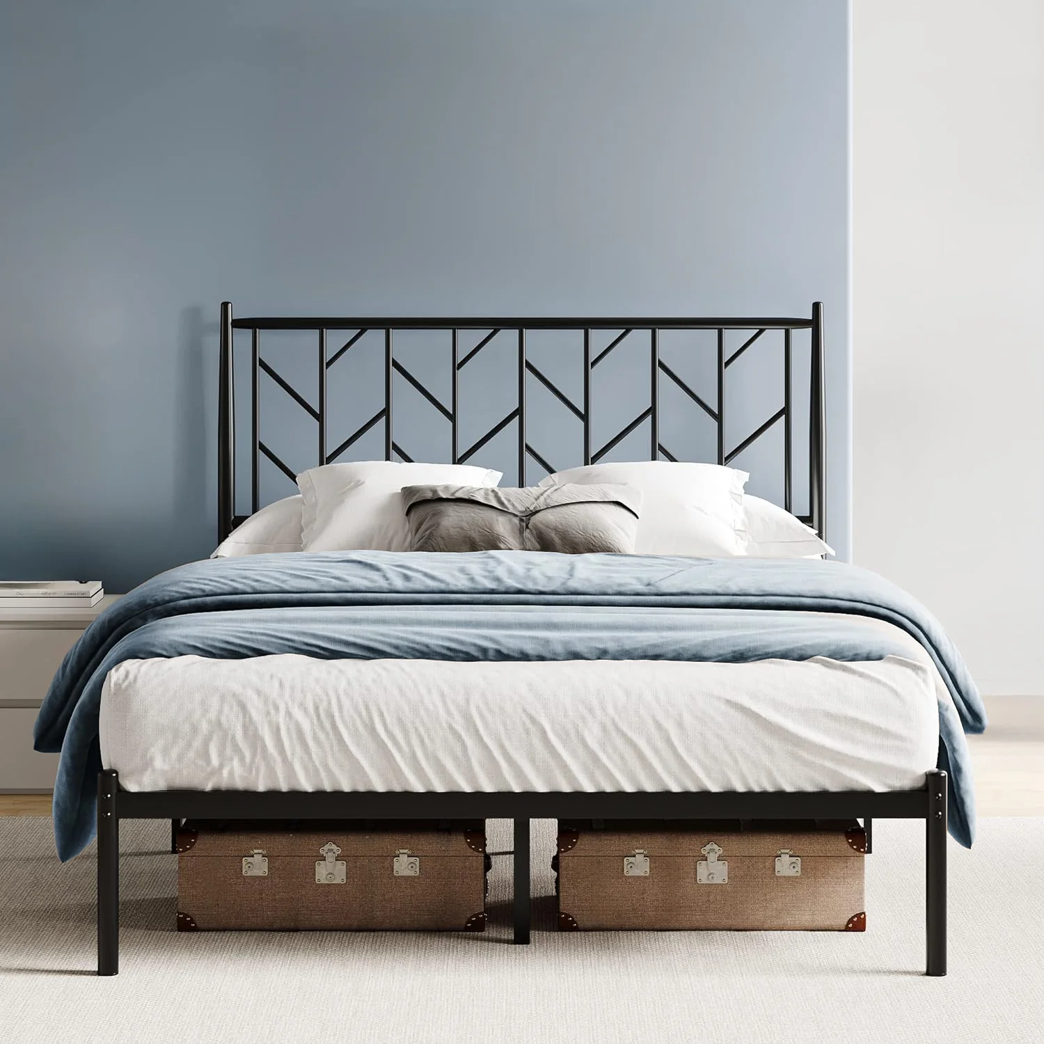 Environmentally Friendly Metal Platform Bed Frame with Headboard Underbed Storage No Springs RequiredMetal Platform Bed Frame with Headboard Underbed Storage No Springs Required Fashionable
