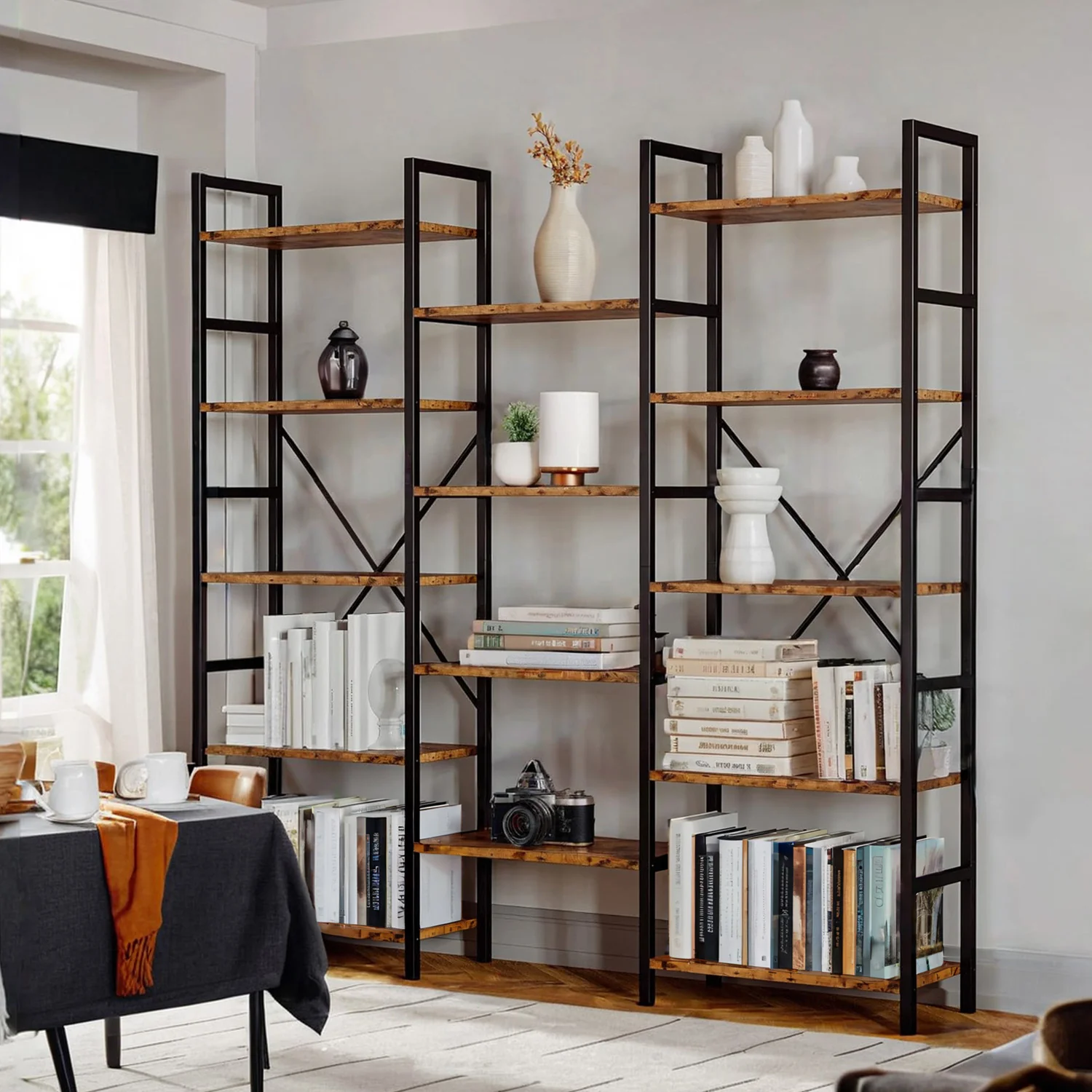 Effective Large Etagere Bookcases Bookshelves 3 Wide 5 Tiers Industrial Bookshelf Open Display ShelvesLarge Etagere Bookcases Bookshelves 3 Wide 5 Tiers Industrial Bookshelf Open Display Shelves Eco-Friendly