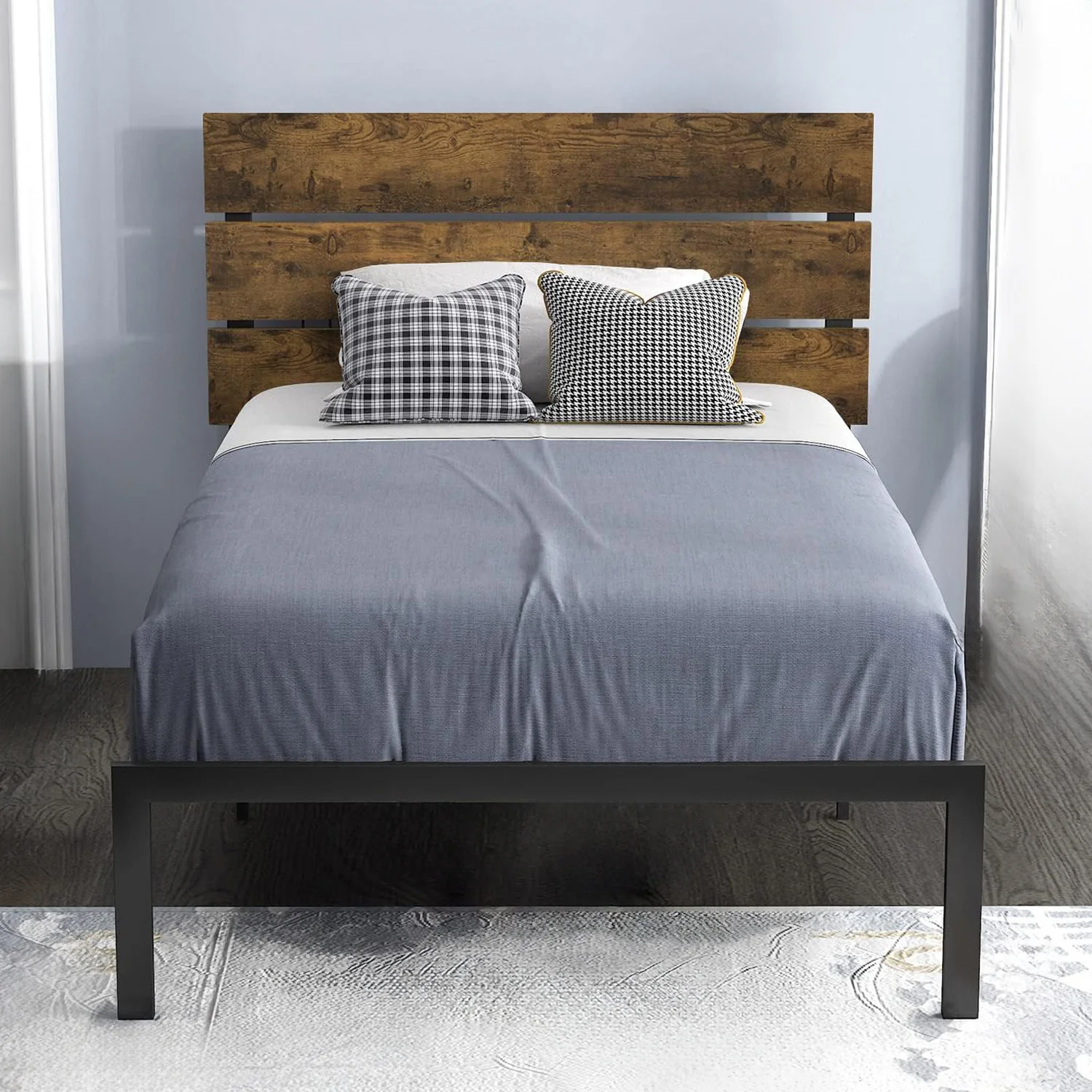 Stylish Platform Bed Frame with Wooden Headboard and Metal Slats Queen Full Twin SizePlatform Bed Frame with Wooden Headboard and Metal Slats Queen Full Twin Size Proven