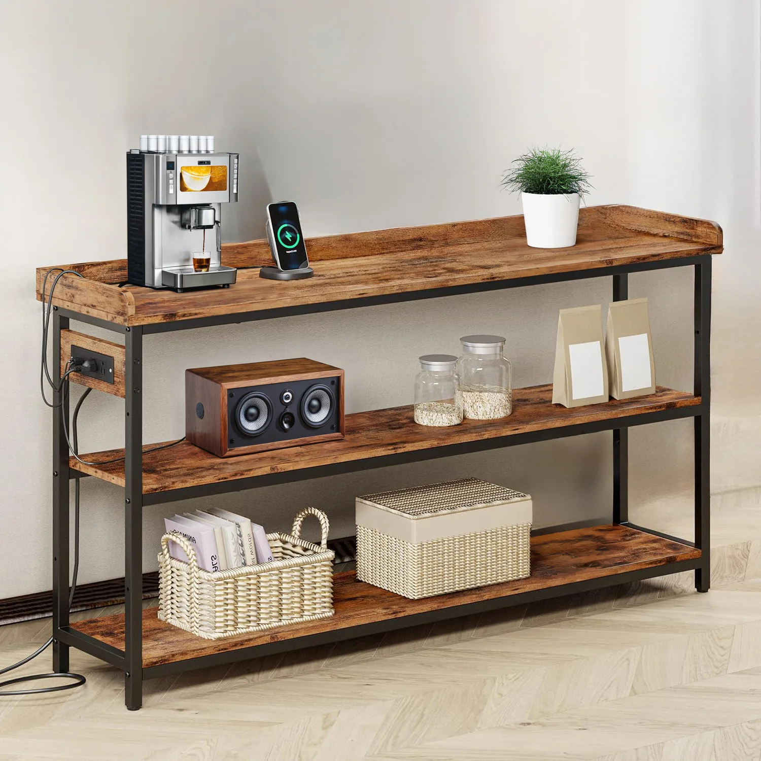 Secure 55 Console Table Height Adjustable with Power Outlet for Entryway Living Room Rustic Brown55 Console Table Height Adjustable with Power Outlet for Entryway Living Room Rustic Brown Fashionable