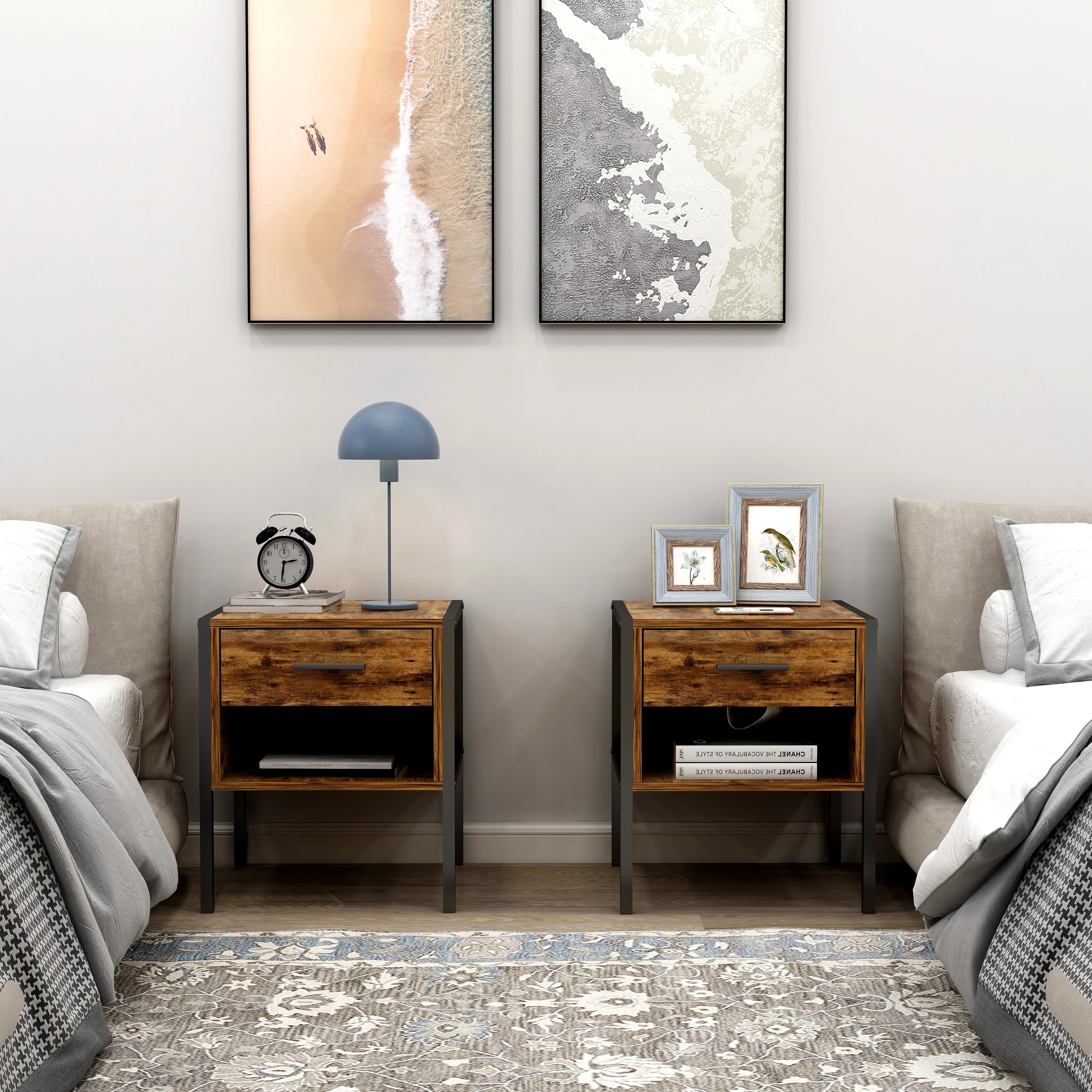 Classic Set of 2 Pcs Nightstand With 2 Drawers Industrial Style Discontinued Set of 2 Pcs Nightstand With 2 Drawers Industrial Style Discontinued Responsible
