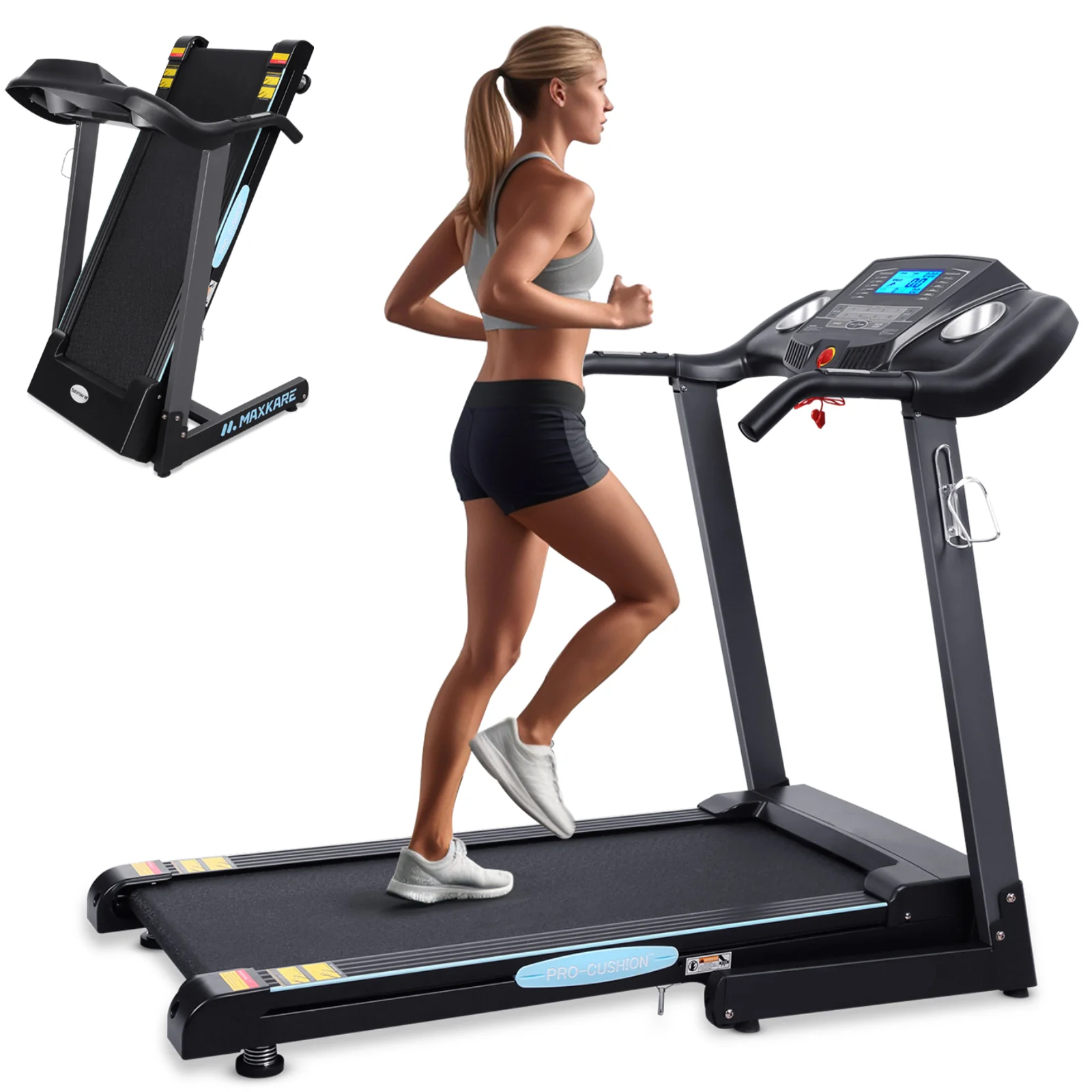 Comfortable Auto Incline Home Folding Treadmill with Widened Running Belt Shock Reduction Deck 15 Pre-Set Training Programs and Large LCD DisplayAuto Incline Home Folding Treadmill with Widened Running Belt Shock Reduction Deck 15 Pre-Set Training Programs and Large LCD Display Fine