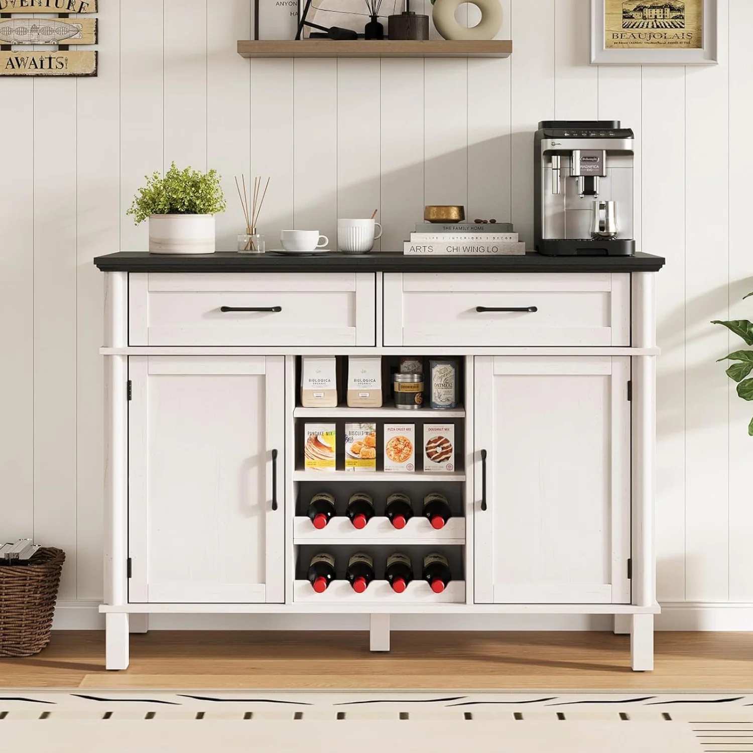 Selected 48 inches Buffet Storage Cabinet with 2 Wine Racks 2 Drawers and Side Cabinets48 inches Buffet Storage Cabinet with 2 Wine Racks 2 Drawers and Side Cabinets Long-Lasting