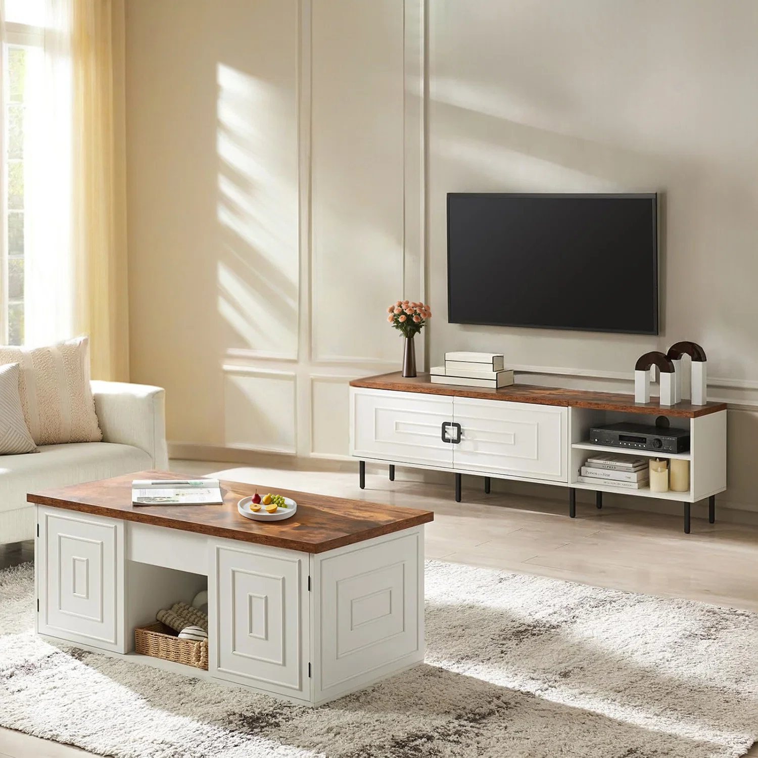 Top-Quality Combination Furniture Set Farmhouse Lift Coffee Table and TV Stand up to 80 Inch TVCombination Furniture Set Farmhouse Lift Coffee Table and TV Stand up to 80 Inch TV Original