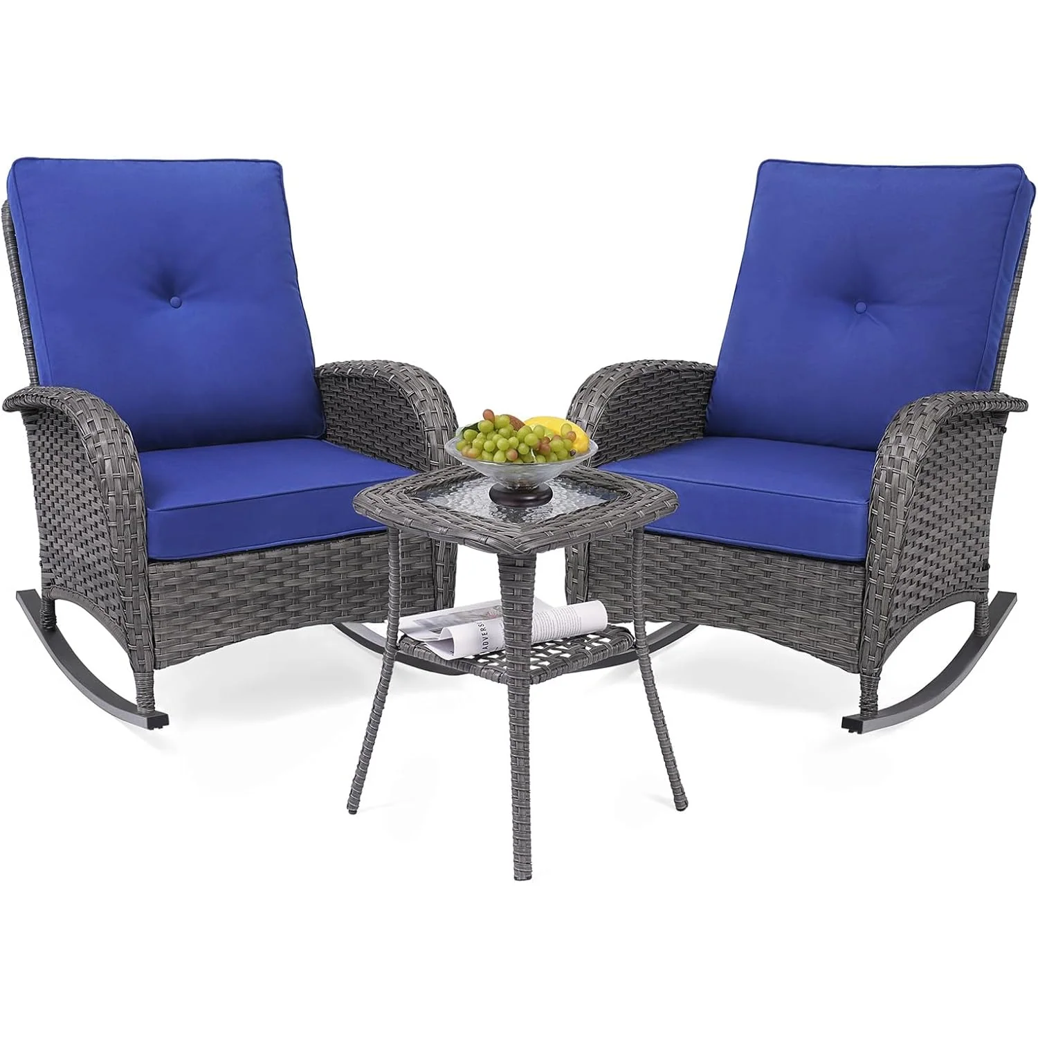 Lightweight 3-Piece Wicker Furniture Set for Patio Patio Rocking Chairs Set Outdoor Rocking Chairs Set of 2 with Side Table3-Piece Wicker Furniture Set for Patio Patio Rocking Chairs Set Outdoor Rocking Chairs Set of 2 with Side Table Artisan
