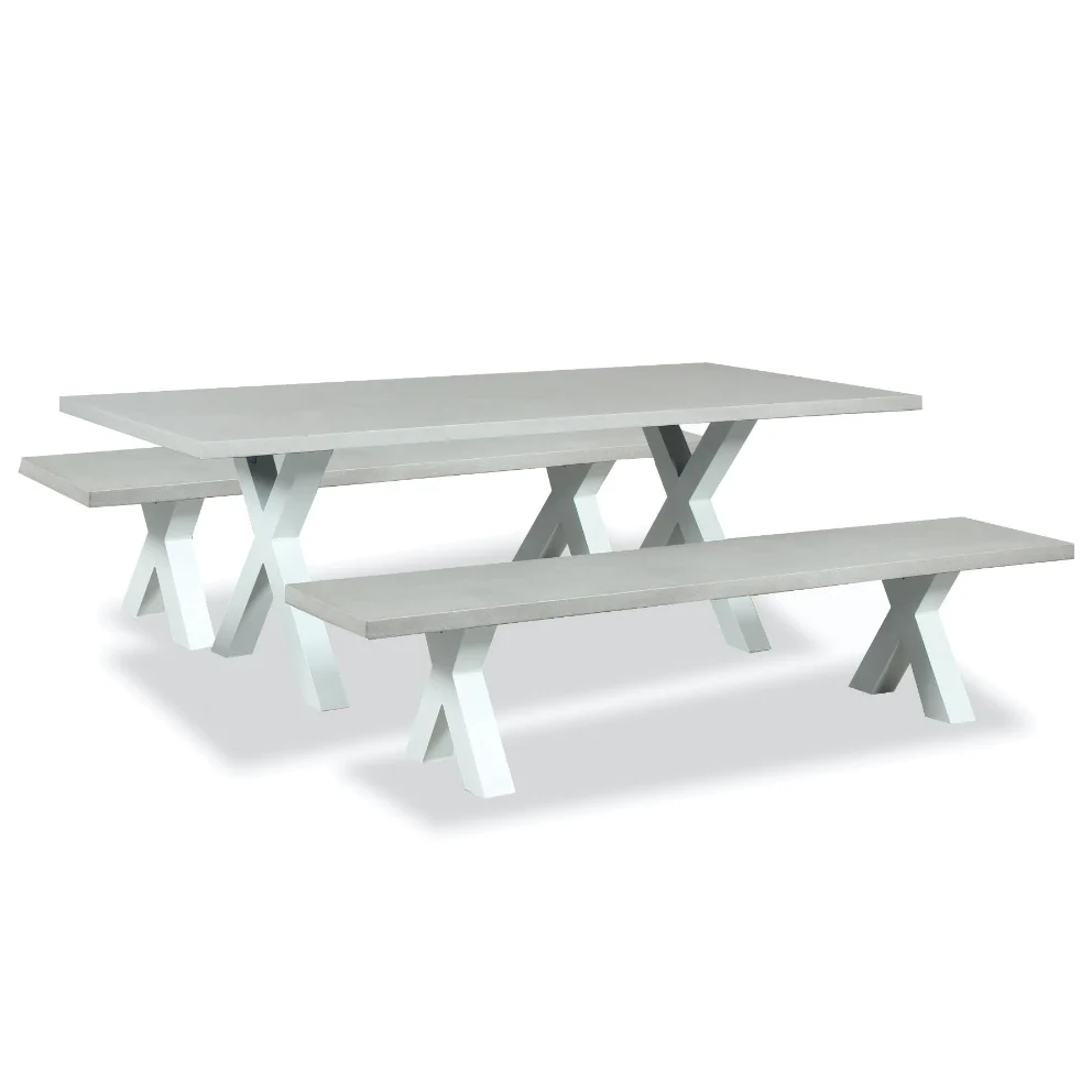 Natural Switch Outdoor Dining Bench Seat Cement Top X legs white Excellent