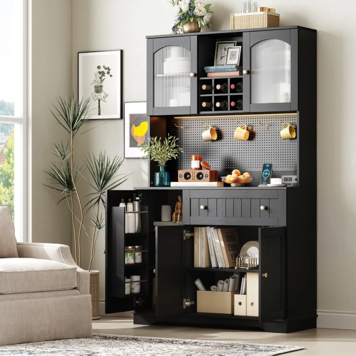 Fine Kitchen Pantry Cabinet Kitchen Hutch 71 Kitchen Cabinet with Microwave Stand and Led LightsKitchen Pantry Cabinet Kitchen Hutch 71 Kitchen Cabinet with Microwave Stand and Led Lights Safe