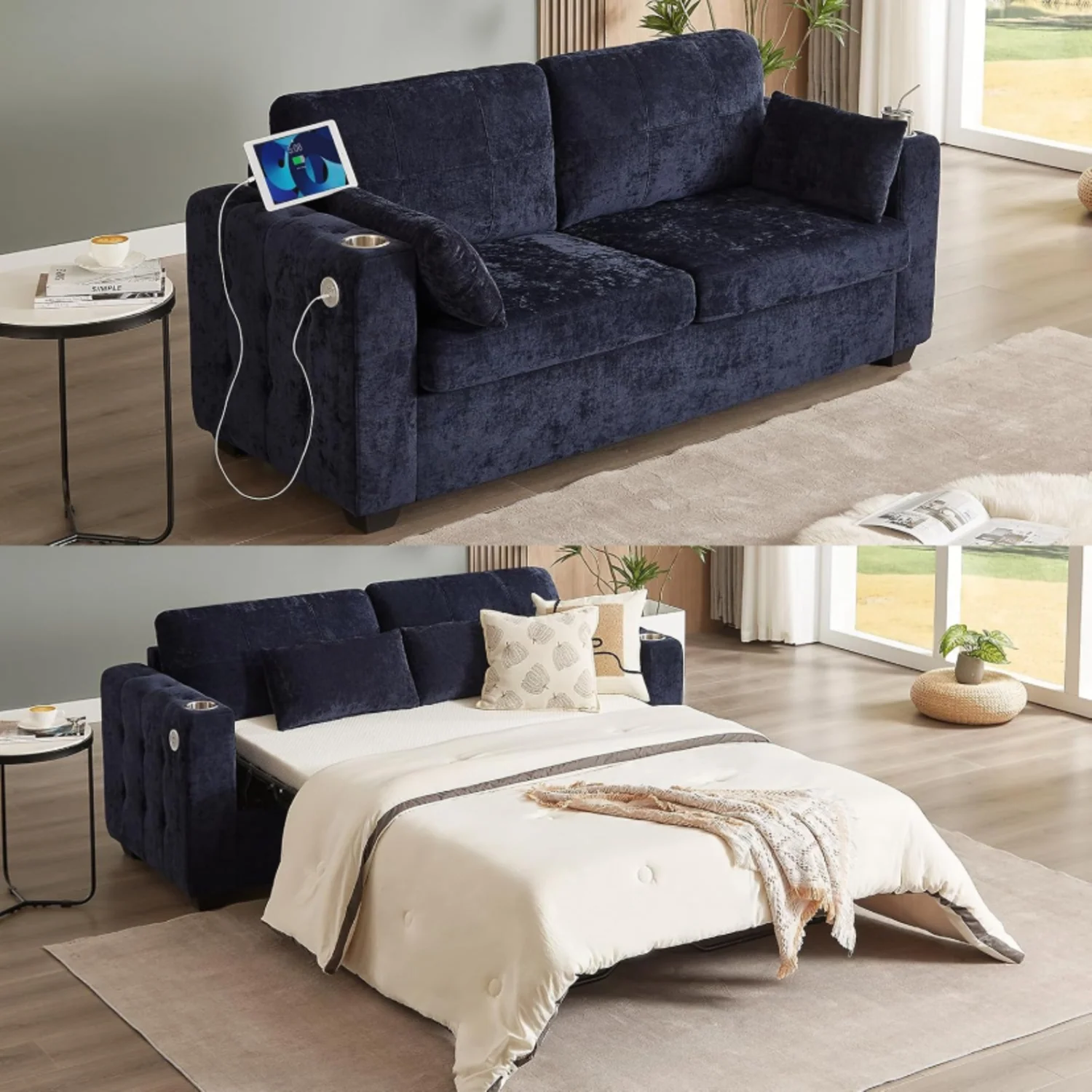 Contemporary Pull Out Couch Bed Sleeper Sofa Bed 76 Full Size Sofa Bed Couch with USB PortPull Out Couch Bed Sleeper Sofa Bed 76 Full Size Sofa Bed Couch with USB Port Reliable