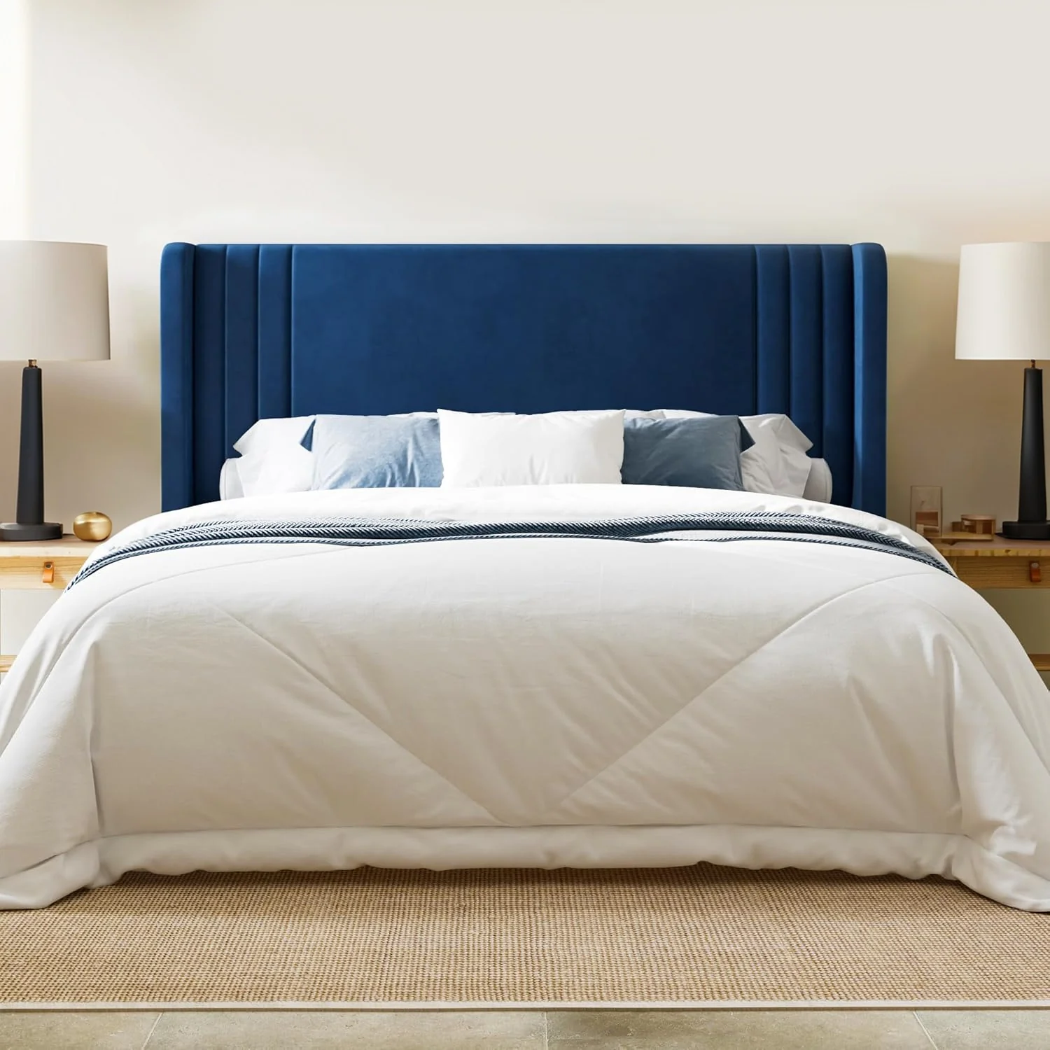 Casual Velvet Platform Bed Frame Modern Style Bed Frame with Vertical Tufted Wingback Headboard Under Bed StorageVelvet Platform Bed Frame Modern Style Bed Frame with Vertical Tufted Wingback Headboard Under Bed Storage Recyclable