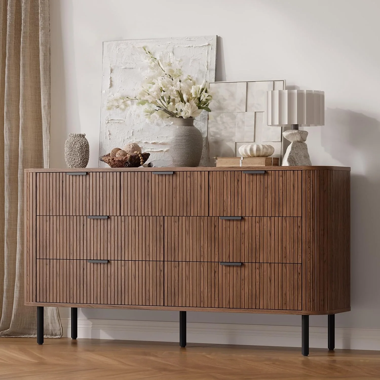 Trusted 7 Drawer Dresser Chest of Drawers for Bedroom 60 Wide Fluted Dresser with Metal Handles and Adjustable Footpads7 Drawer Dresser Chest of Drawers for Bedroom 60 Wide Fluted Dresser with Metal Handles and Adjustable Footpads Breathable