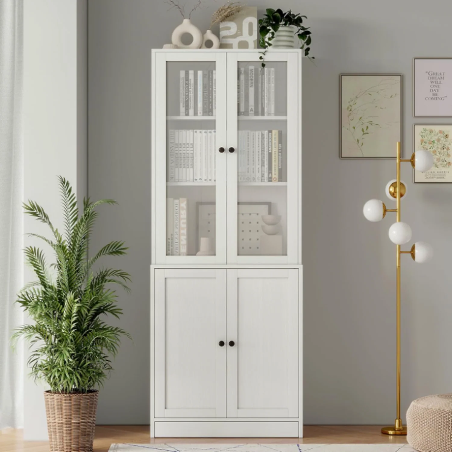 Elite 71-inch Bookshelf Bookcase 5-layer Storage Cabinet with Glass Doors and Shelves71-inch Bookshelf Bookcase 5-layer Storage Cabinet with Glass Doors and Shelves Relaxed