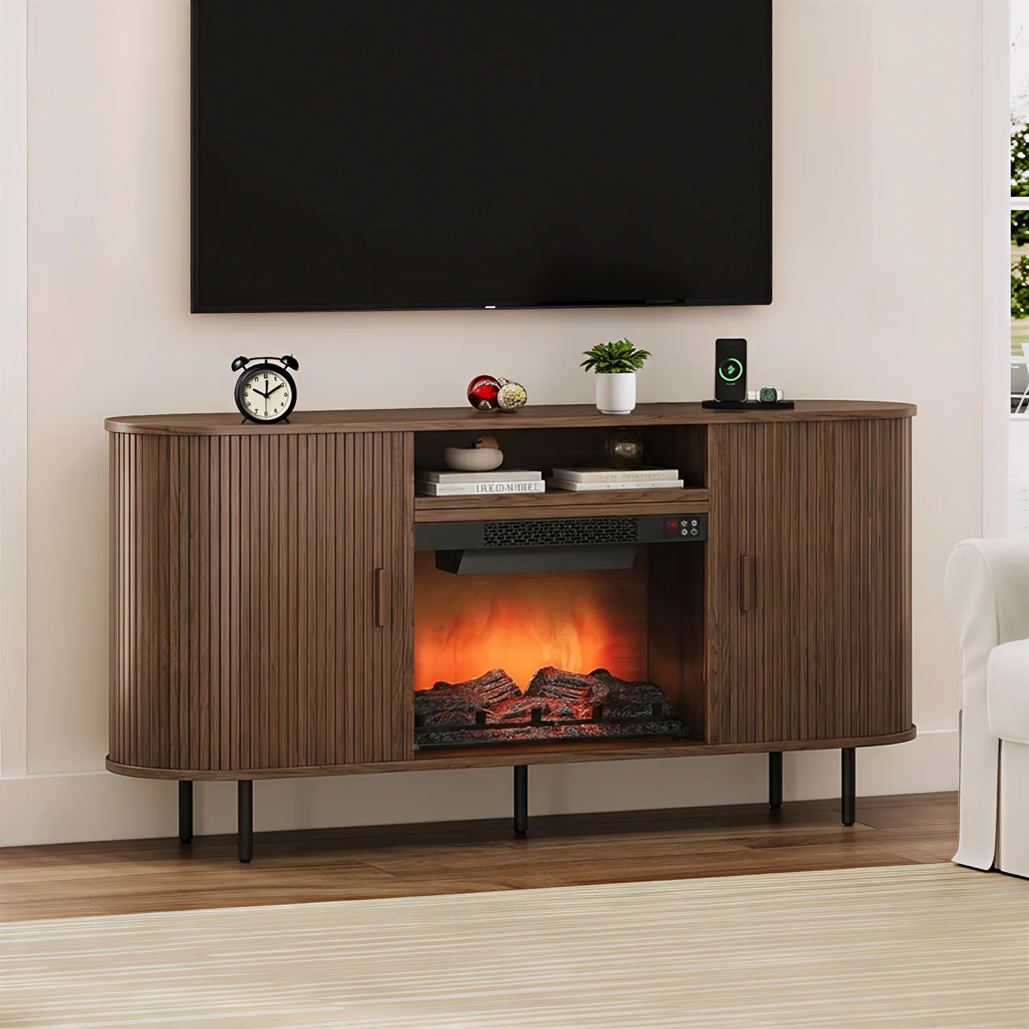 Professional 63 Fireplace TV Stand with 23 Electric Fireplace TV Stand for T up to 70 Entertainment Center with Storage Sliding Doors and Adjustable Shelves63 Fireplace TV Stand with 23 Electric Fireplace TV Stand for T up to 70 Entertainment Center with Storage Sliding Doors and Adjustable Shelves Durable