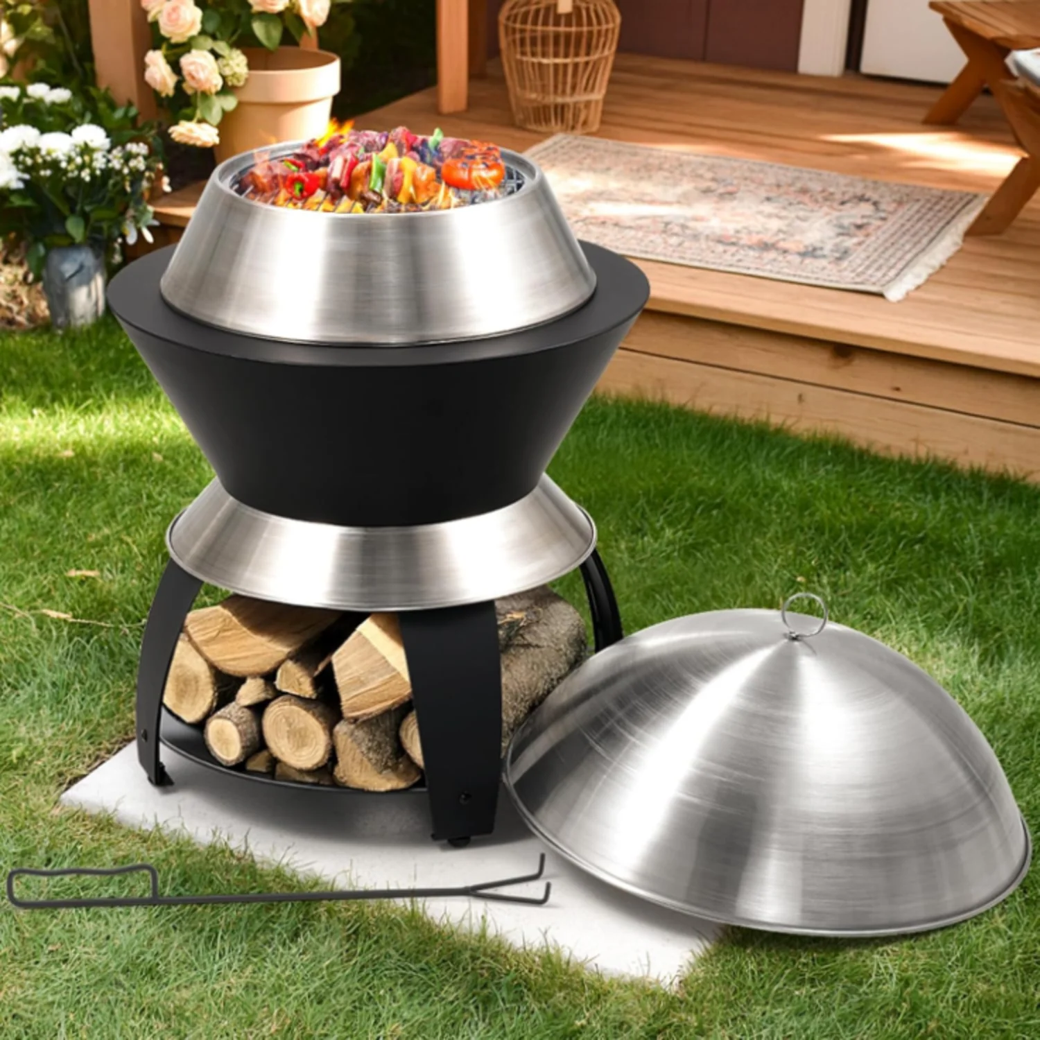 Quality Wood Burning Outdoor Fire Pit Stainless Steel Smokeless Firepit with Removable Ash Pan Lid and Carrying BagWood Burning Outdoor Fire Pit Stainless Steel Smokeless Firepit with Removable Ash Pan Lid and Carrying Bag Selected
