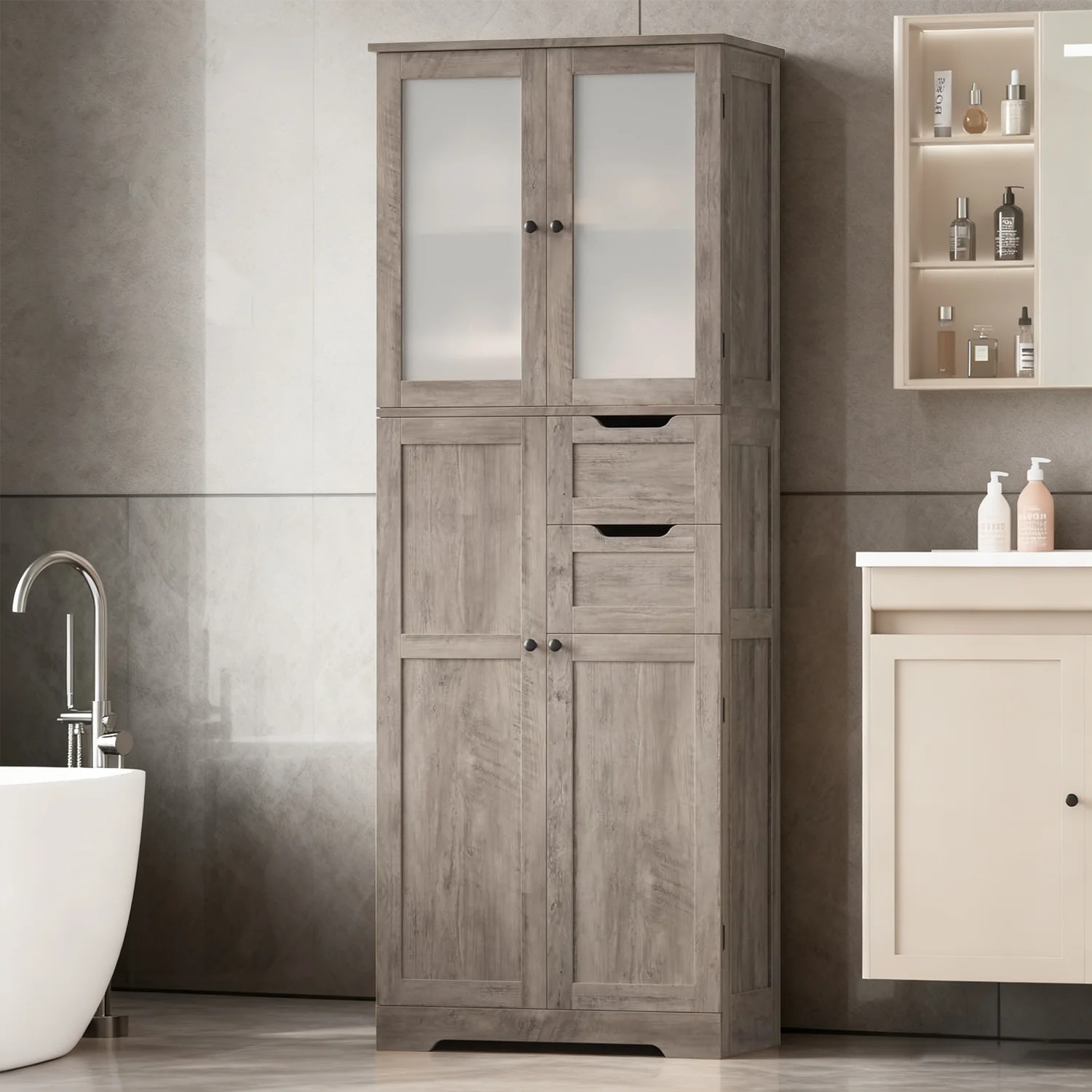 Selected 67 Tall Bathroom Storage Cabinet with Drawers Adjustable Shelves standing Linen Tower for Kitchen Entryway67 Tall Bathroom Storage Cabinet with Drawers Adjustable Shelves standing Linen Tower for Kitchen Entryway Original