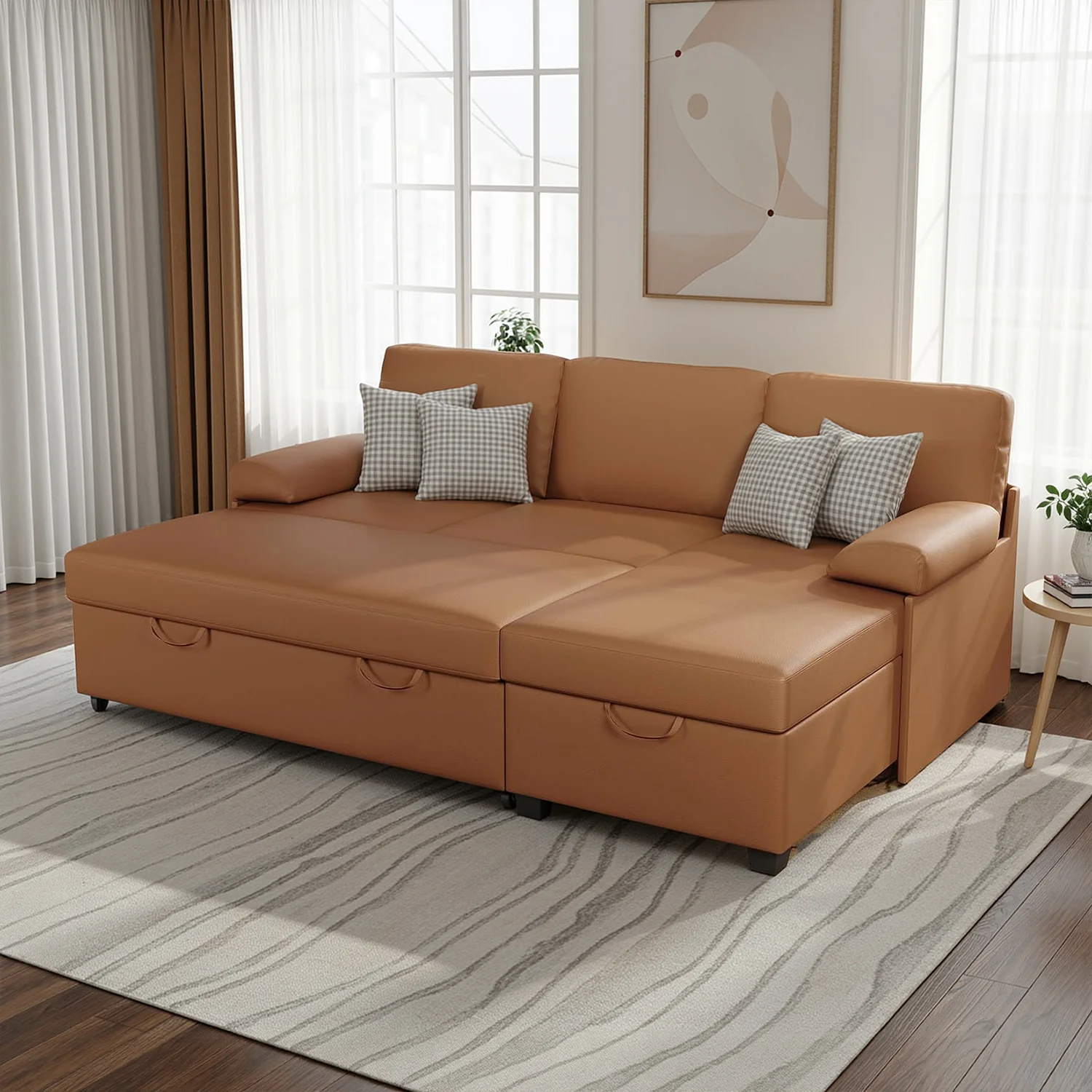 Minimalist 80 Convertible L-Shaped Sectional Sofa Bed with Reversible Chaise Faux Leather Sleeper Sofa with Storage Pull-Out Design80 Convertible L-Shaped Sectional Sofa Bed with Reversible Chaise Faux Leather Sleeper Sofa with Storage Pull-Out Design Expertly Made