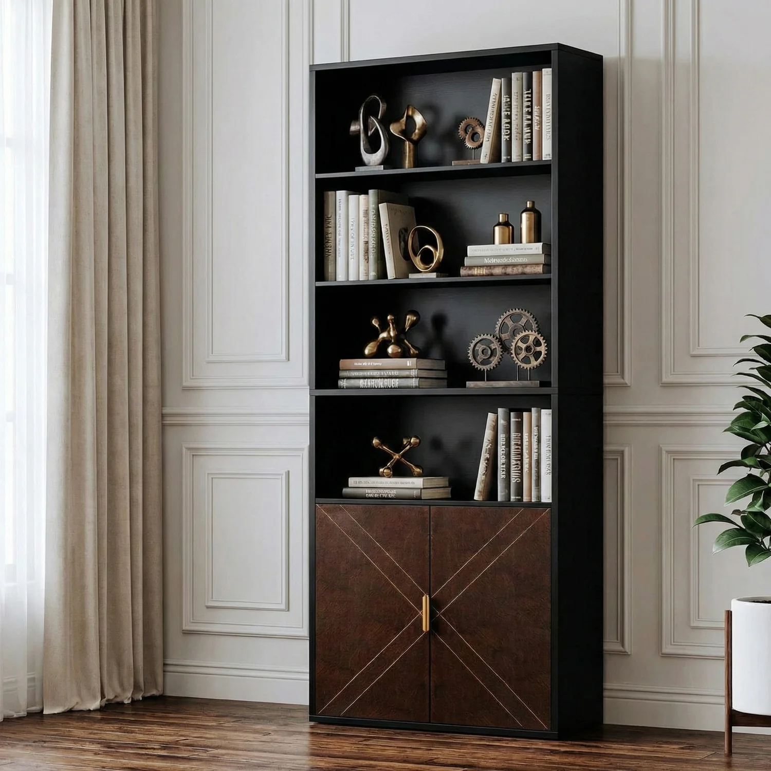 Excellent 70 Tall Bookshelf with Leather Doors 6-Tier standing Bookcase for Living Room or Home Office70 Tall Bookshelf with Leather Doors 6-Tier standing Bookcase for Living Room or Home Office Carefully Designed