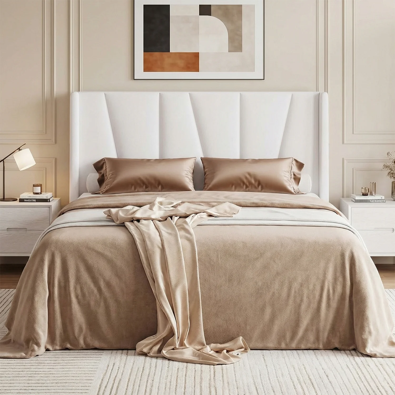 Smart Velvet Platform Bed Frame with Geometric Wingback Headboard Upholstered Boho Bed No Box Spring NeededVelvet Platform Bed Frame with Geometric Wingback Headboard Upholstered Boho Bed No Box Spring Needed Fine Crafted