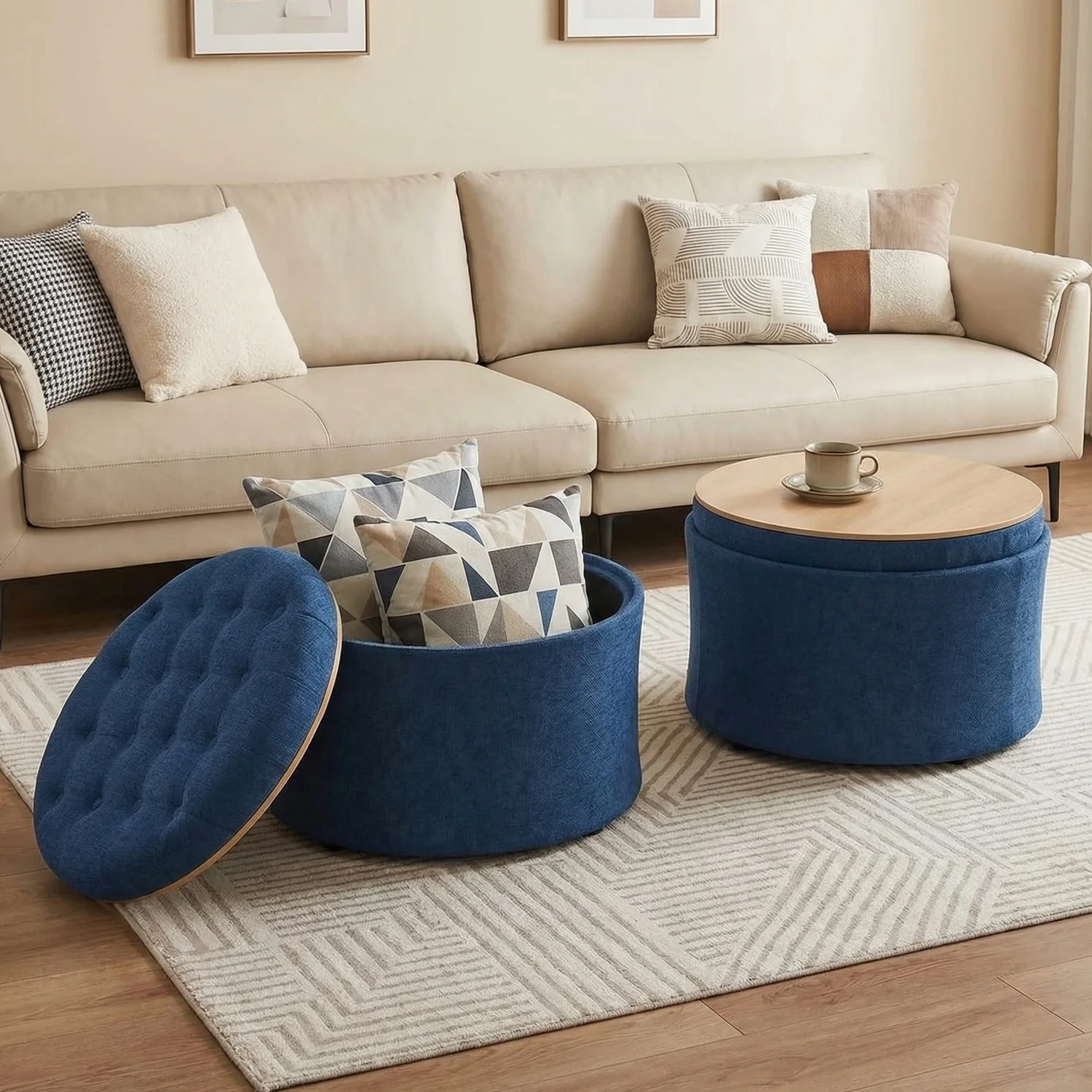 Specialty 25 Inch Round Storage Ottoman Foot Rest Button Tufted Coffee Table with Reversible Tray Hidden Storage25 Inch Round Storage Ottoman Foot Rest Button Tufted Coffee Table with Reversible Tray Hidden Storage Casual