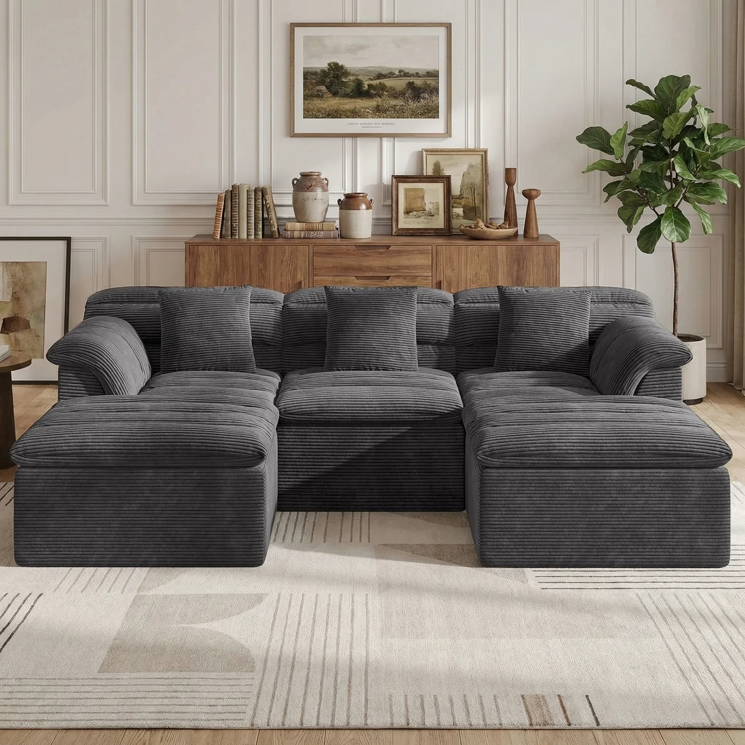 Eco-Friendly 111.8 Modular Cloud Sofa with Ottoman Boneless Deep Seat U-Shape Corduroy Couch111.8 Modular Cloud Sofa with Ottoman Boneless Deep Seat U-Shape Corduroy Couch Efficient