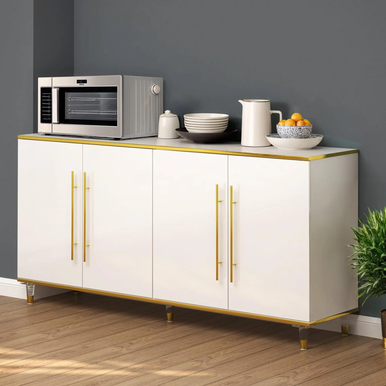 Exclusive Buffet Cabinet Console Table High Glossy Sideboard Cabinet with Adjustable ShelfBuffet Cabinet Console Table High Glossy Sideboard Cabinet with Adjustable Shelf Secure