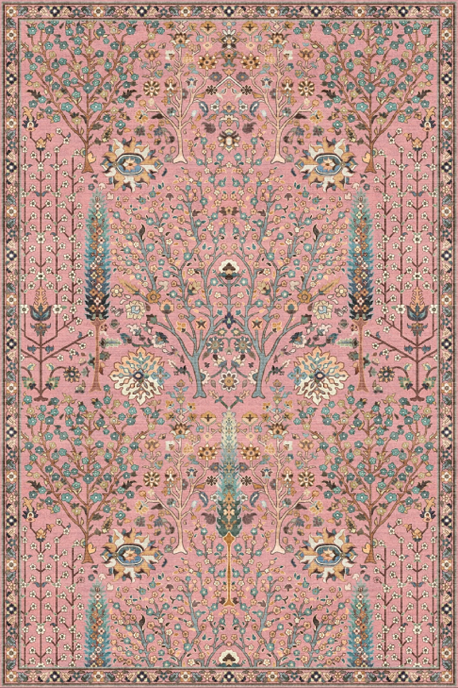 Crafted Rosette Pink Washable Boho Area Rug Vintage Floral Oriental Indoor Rug for Living Room BedroomRosette Pink Washable Boho Area Rug Vintage Floral Oriental Indoor Rug for Living Room Bedroom Enhanced