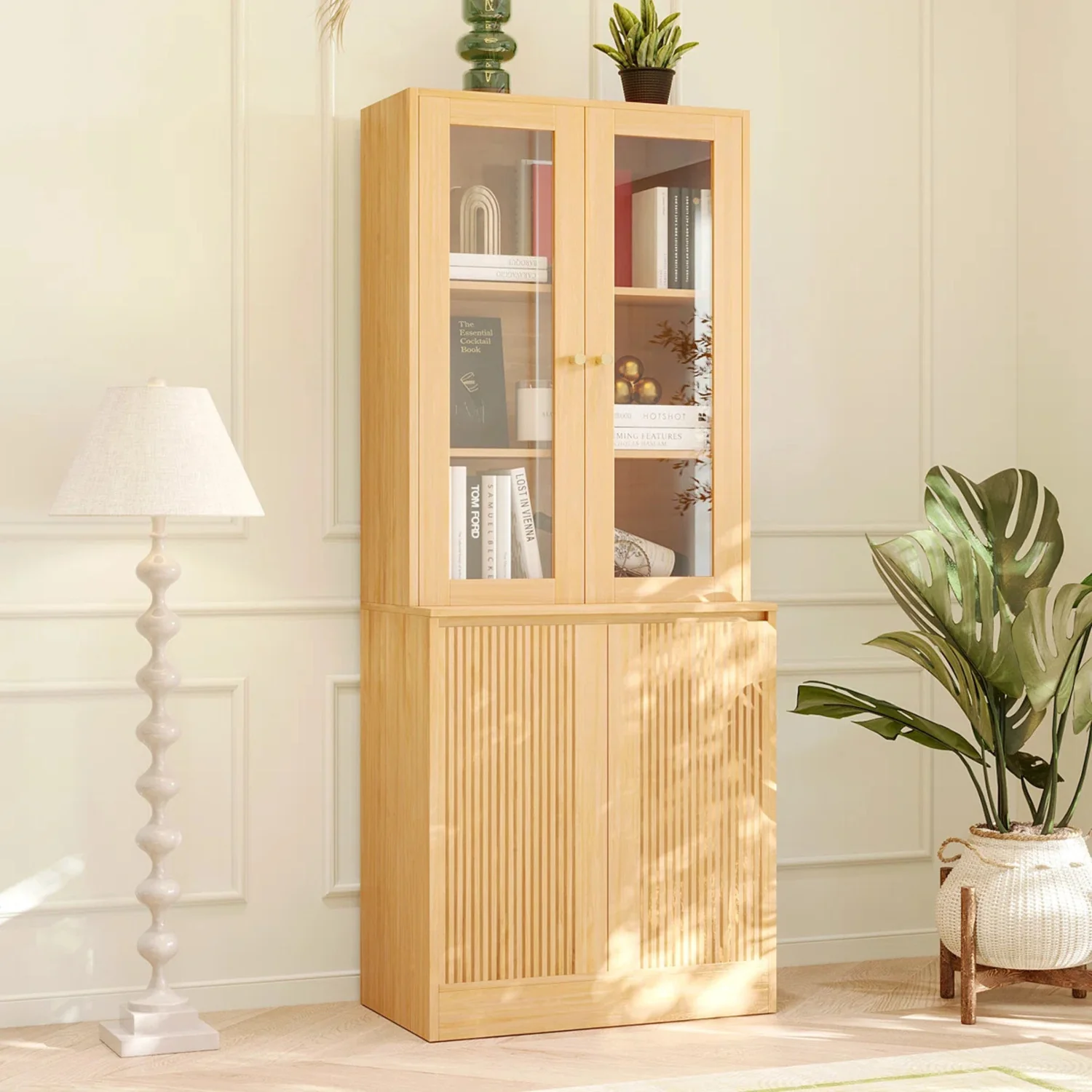 Comfortable 71 Tall 5-Tier Bookshelf Display Cabinet with Glass Doors and Shelves71 Tall 5-Tier Bookshelf Display Cabinet with Glass Doors and Shelves Relaxed