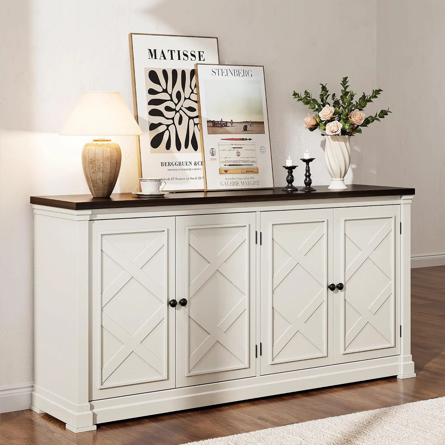 Pure 63 Inch Buffet Cabinet with Storage Farmhouse Sideboard Cabinet with 4 Barn Doors and Adjustable Shelves63 Inch Buffet Cabinet with Storage Farmhouse Sideboard Cabinet with 4 Barn Doors and Adjustable Shelves Advanced