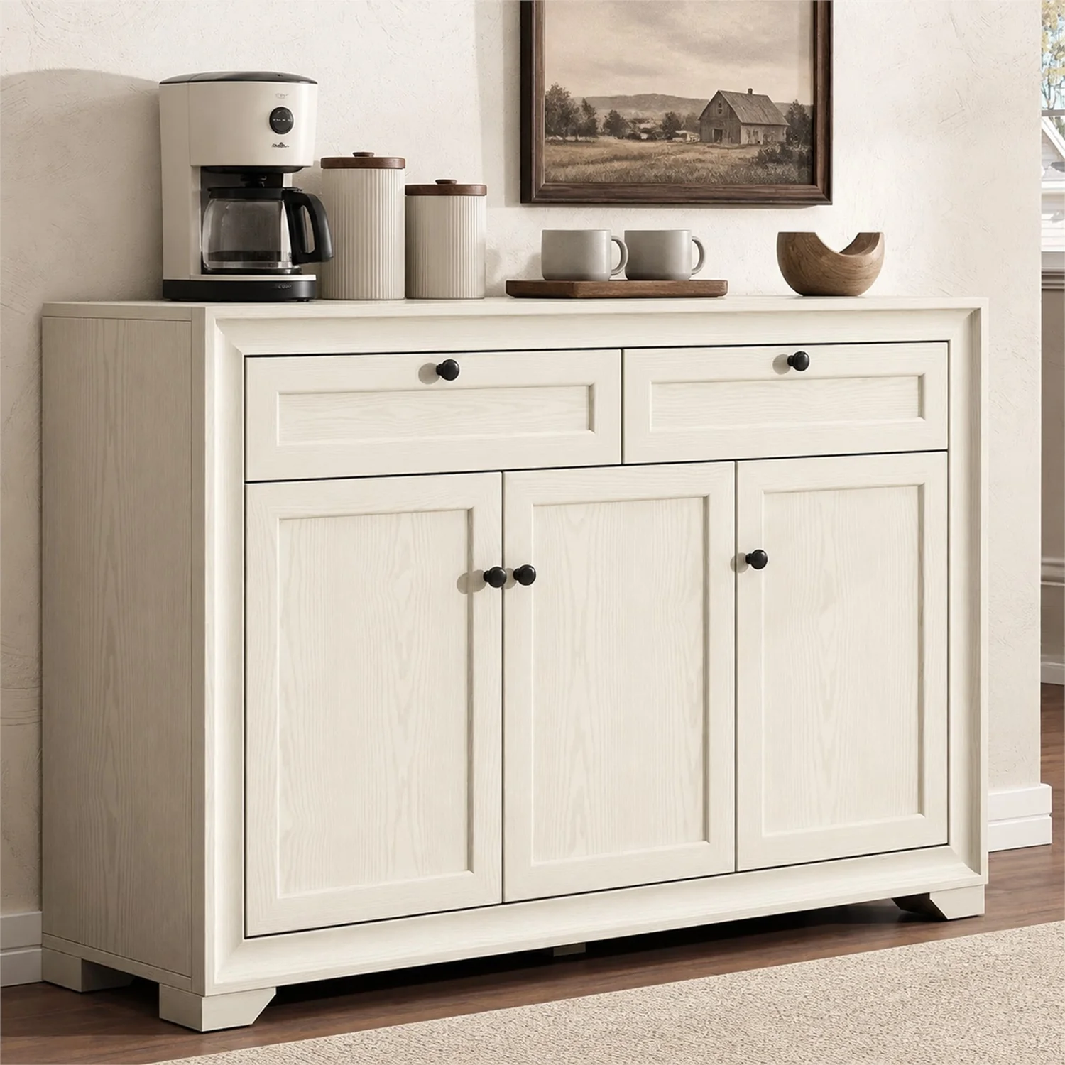 Crafted 48 Inch Buffet Cabinet with Storage Farmhouse Sideboard with 2 Drawers 3 Doors and Adjustable Shelves48 Inch Buffet Cabinet with Storage Farmhouse Sideboard with 2 Drawers 3 Doors and Adjustable Shelves Fine