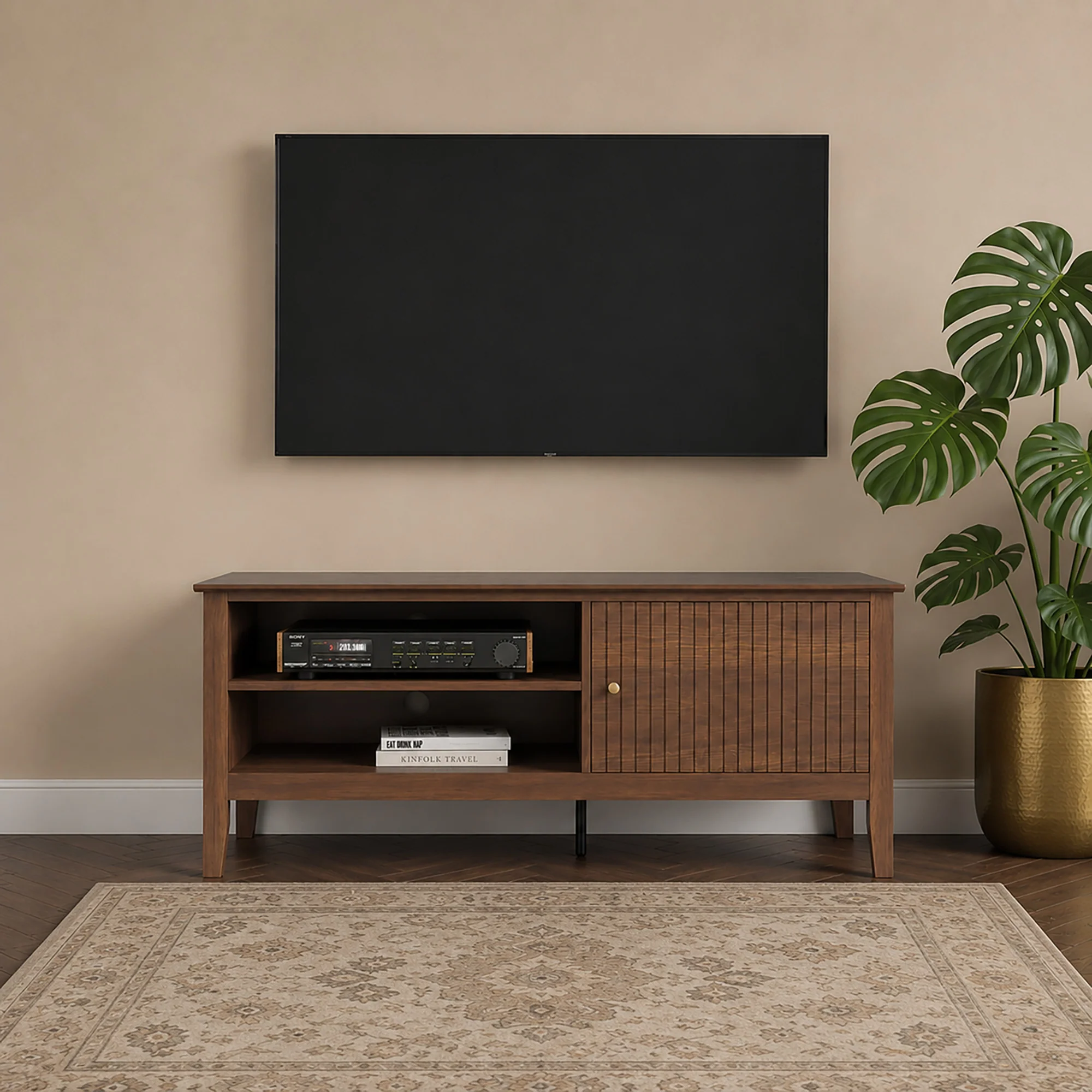 Advanced Large Dark Wood Fluted TV Cabinet Media Storage Unit – 120cm x 50cm 47 TV’s – Hales Dark Wood Range Expertly Made