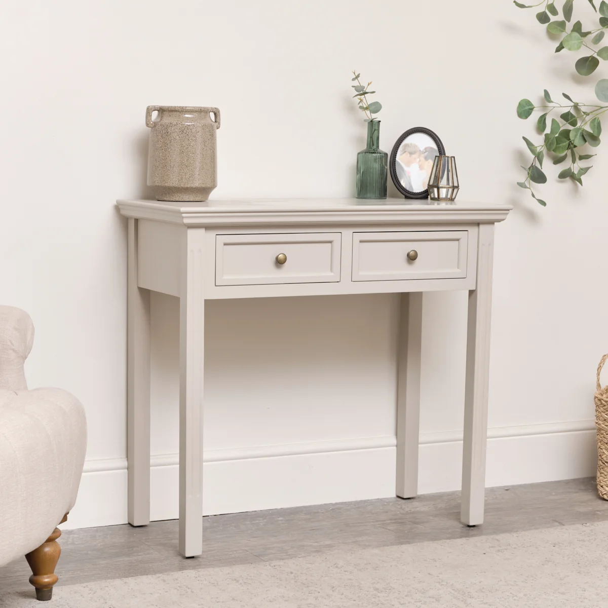 Convenient 2 Drawer Console Dressing Table – Daventry Taupe-Grey Range Exceptional