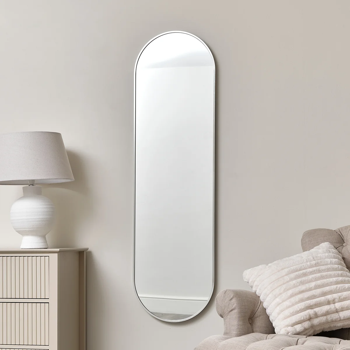 Luxury Silver Oval Framed Wall Mirror 140cm x 40cm Refined