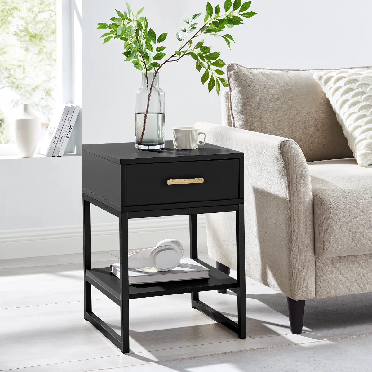 Stylish One Drawer Bedside Table – Luna Black Range Versatile