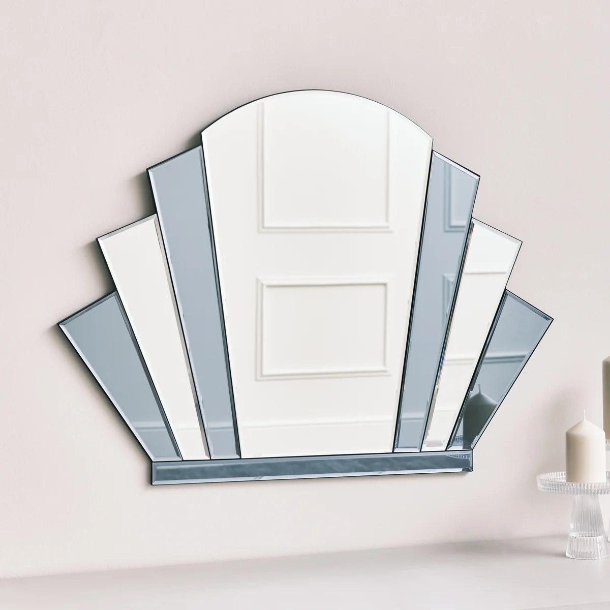 Minimalist Grey Glass Art Deco Arch Fan Wall Mirror 80cm x 60cm Fine