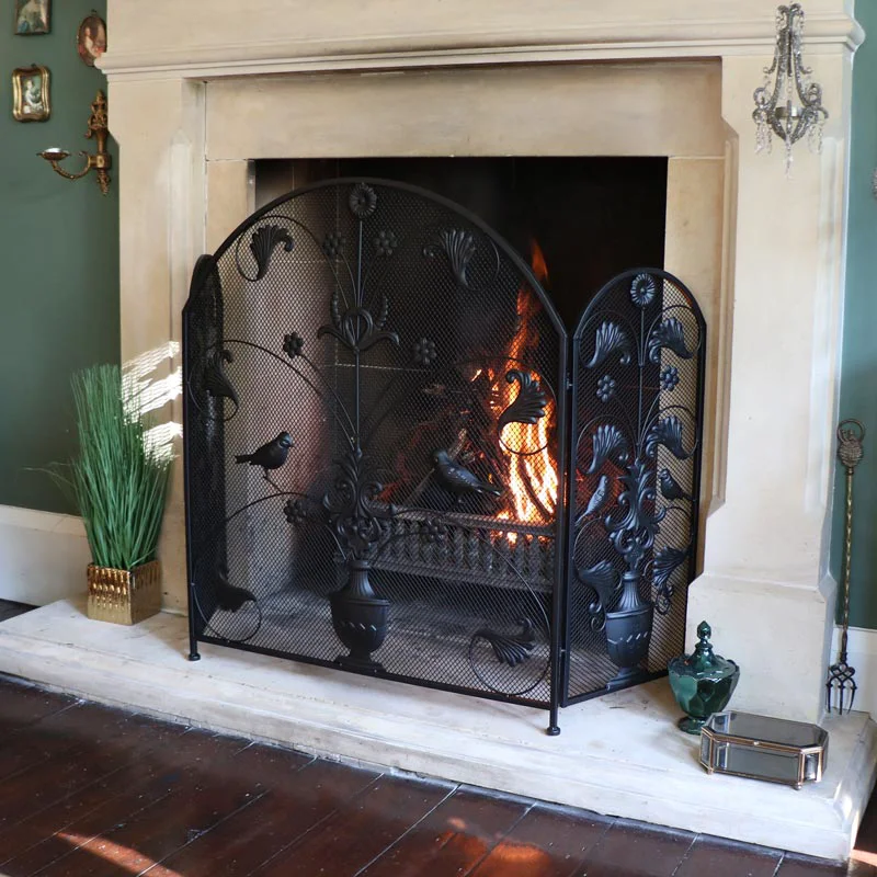 Professional Black Metal Bird Vine Fire Screen Premium Material