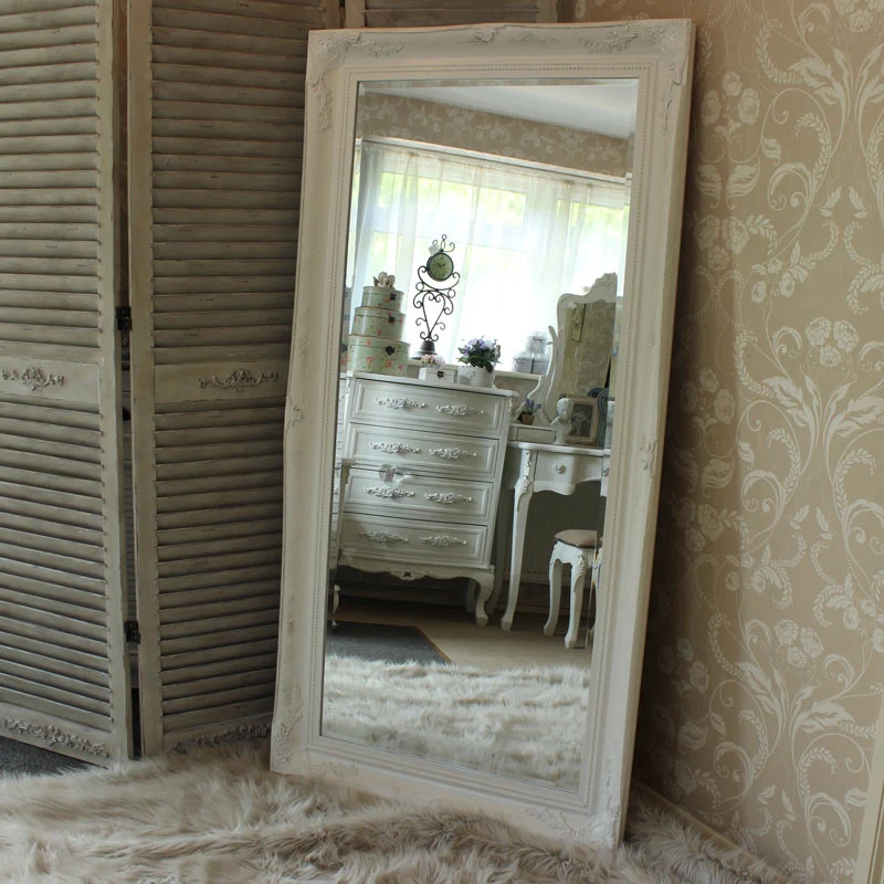 Traditional Extra Large White Antique Wall Floor Mirror 158cm x 78cm Casual
