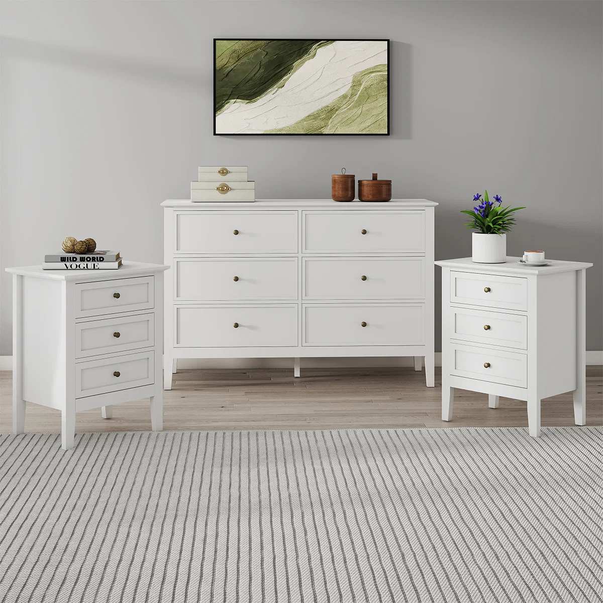 Long-Lasting Large 6 Drawer Chest of Drawers and Pair of 3 Drawer Bedside Tables – Rowley White Range Innovative