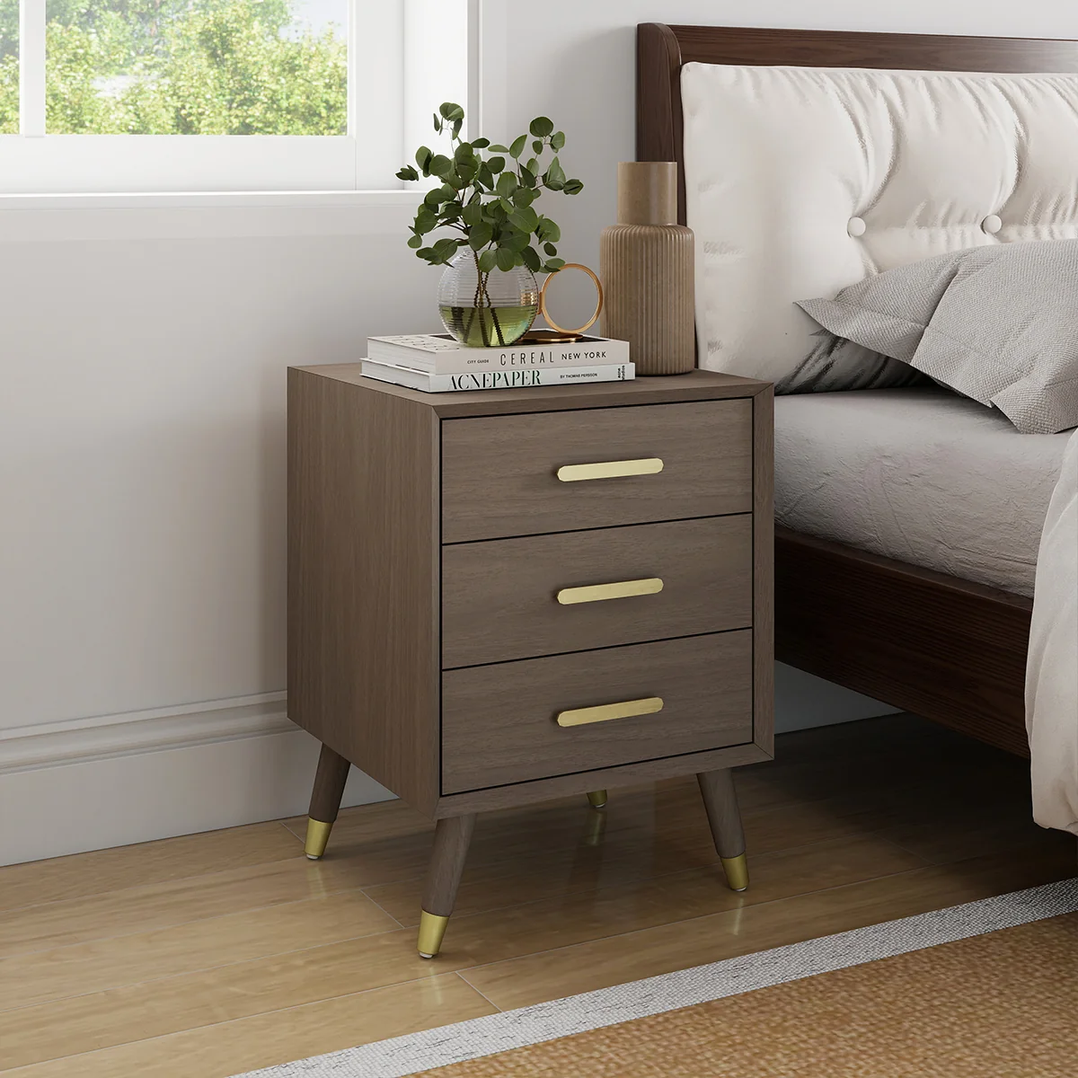 Optimized 3 Drawer Bedside Table – Oslo Dark Wood Range Prestigious