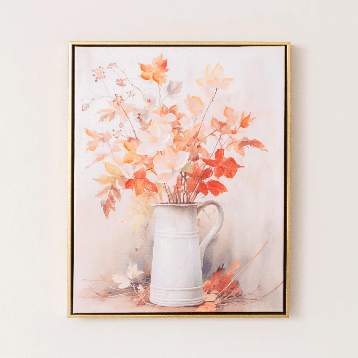High-End Large Orange Floral Autumn Framed Wall Print Art – 50cm x 40cm Modern