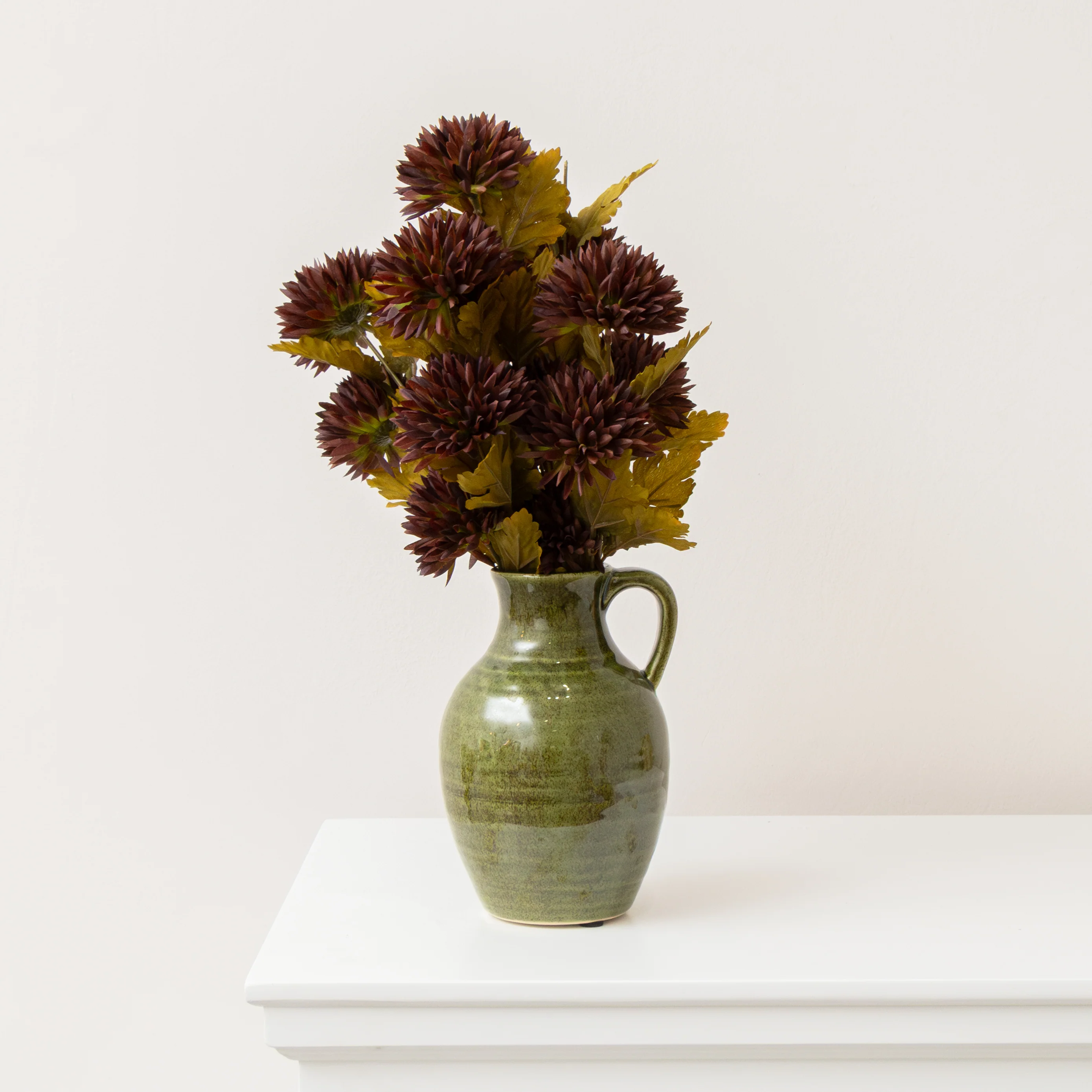 Clean Olive Green Speckled Ceramic Jug Vase – 19.5cm Original Design